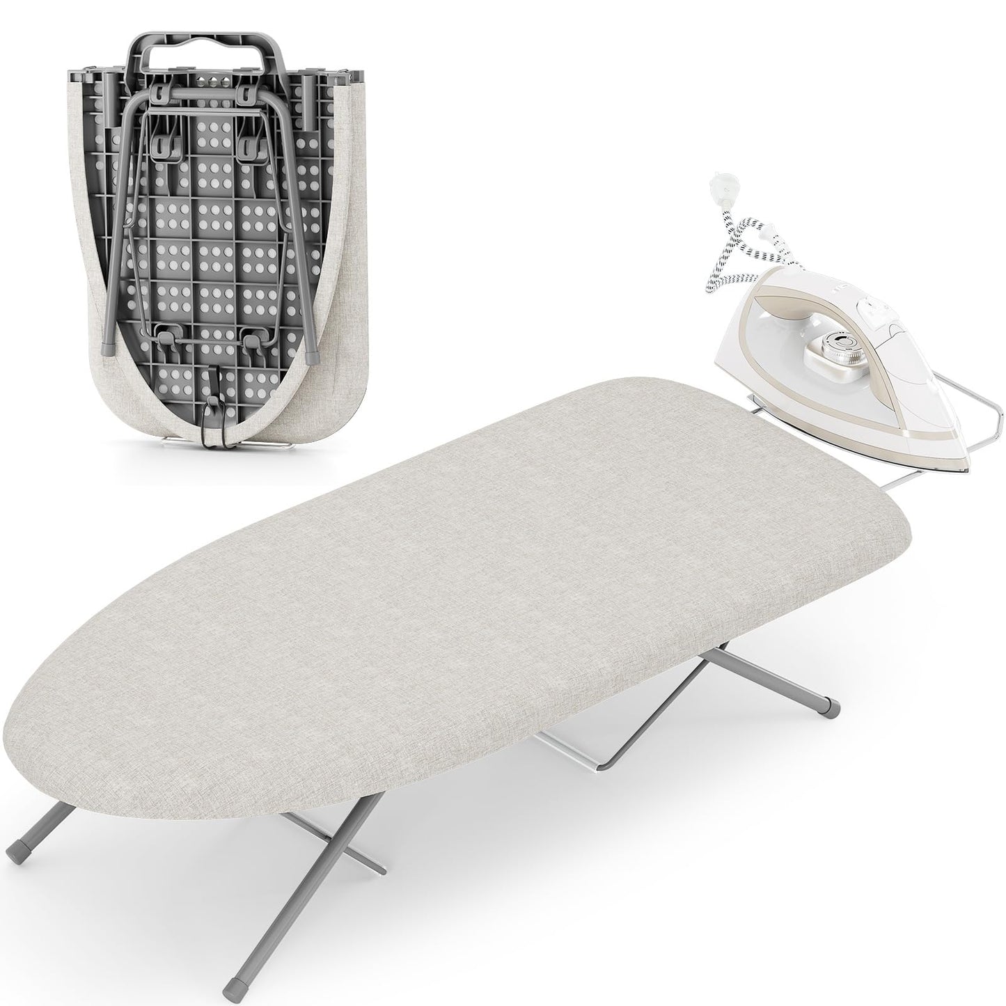 KINGBOARD Tabletop Ironing Board, Small Iron Board with Iron Rest, Folding Iron Board, Extra Thick Cover, Portable Tabletop Ironing Board with Non-Slip Feet, 30x12 Beige 🍁 All In One Marketplace Canada