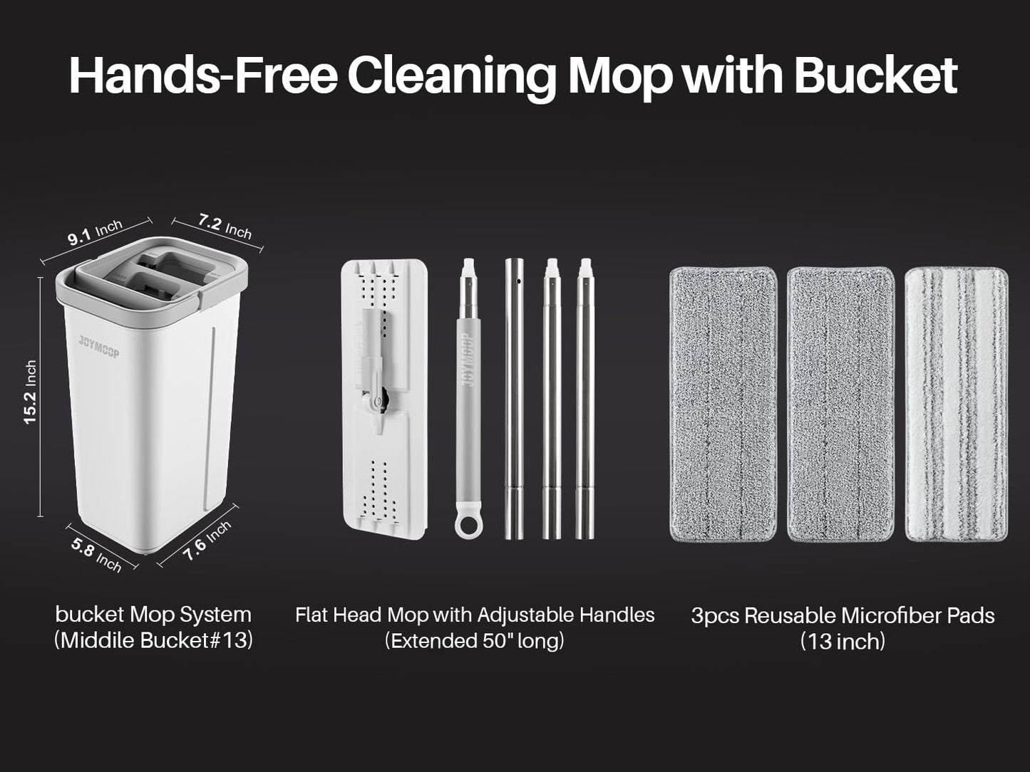 JOYMOOP Hands Free Flat Floor Mop and Bucket with Wringer Set, 3 Washable Microfiber Mops, Wet and Dry Use, Floor Cleaning System 🍁 All In One Marketplace Canada