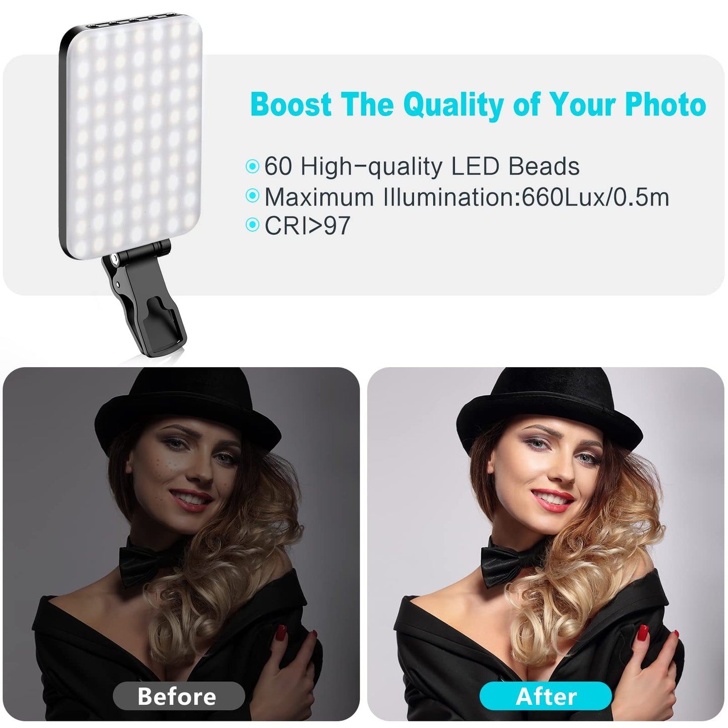 Anautin Selfie Light, 60 LED 2200mAh Rechargeable Clip Fill Video Light (Black) 🍁 All In One Marketplace Canada