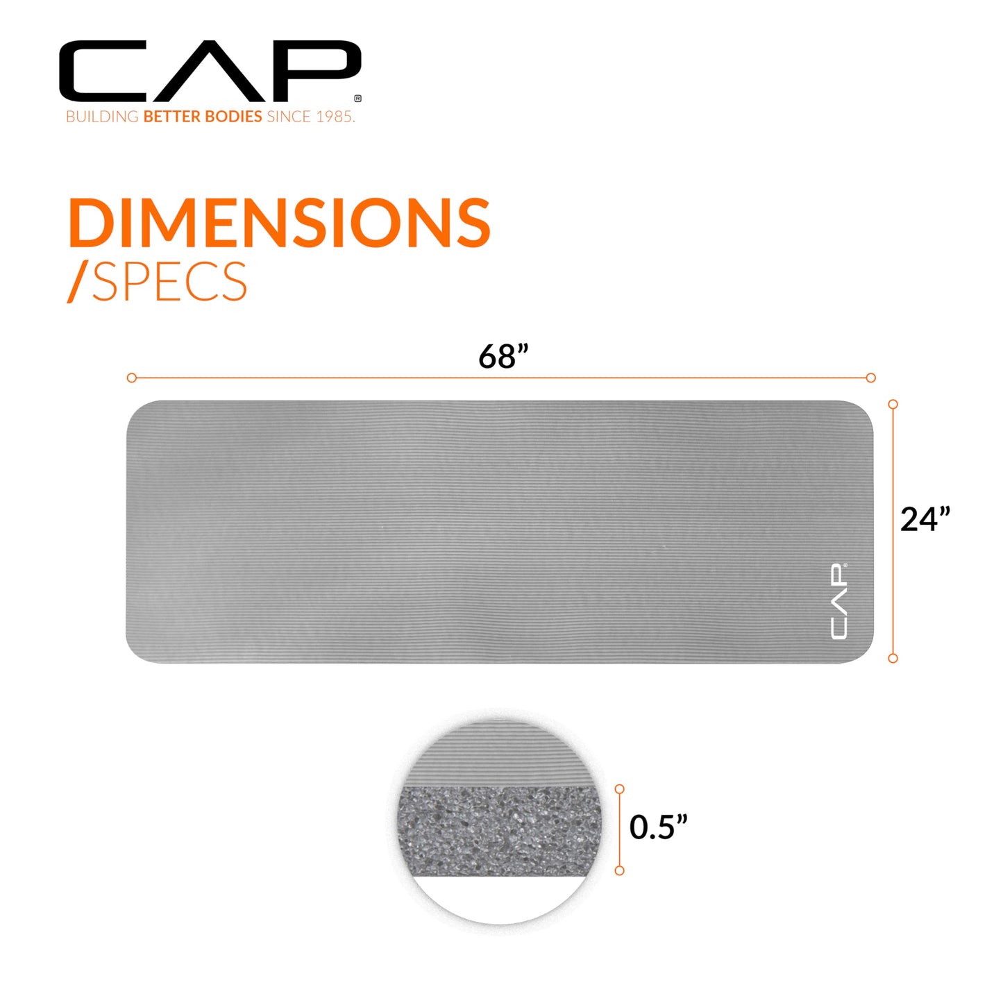 CAP Barbell High Density Exercise Mat with strap, 68"x24" 12mm - Gray 🍁 All In One Marketplace Canada