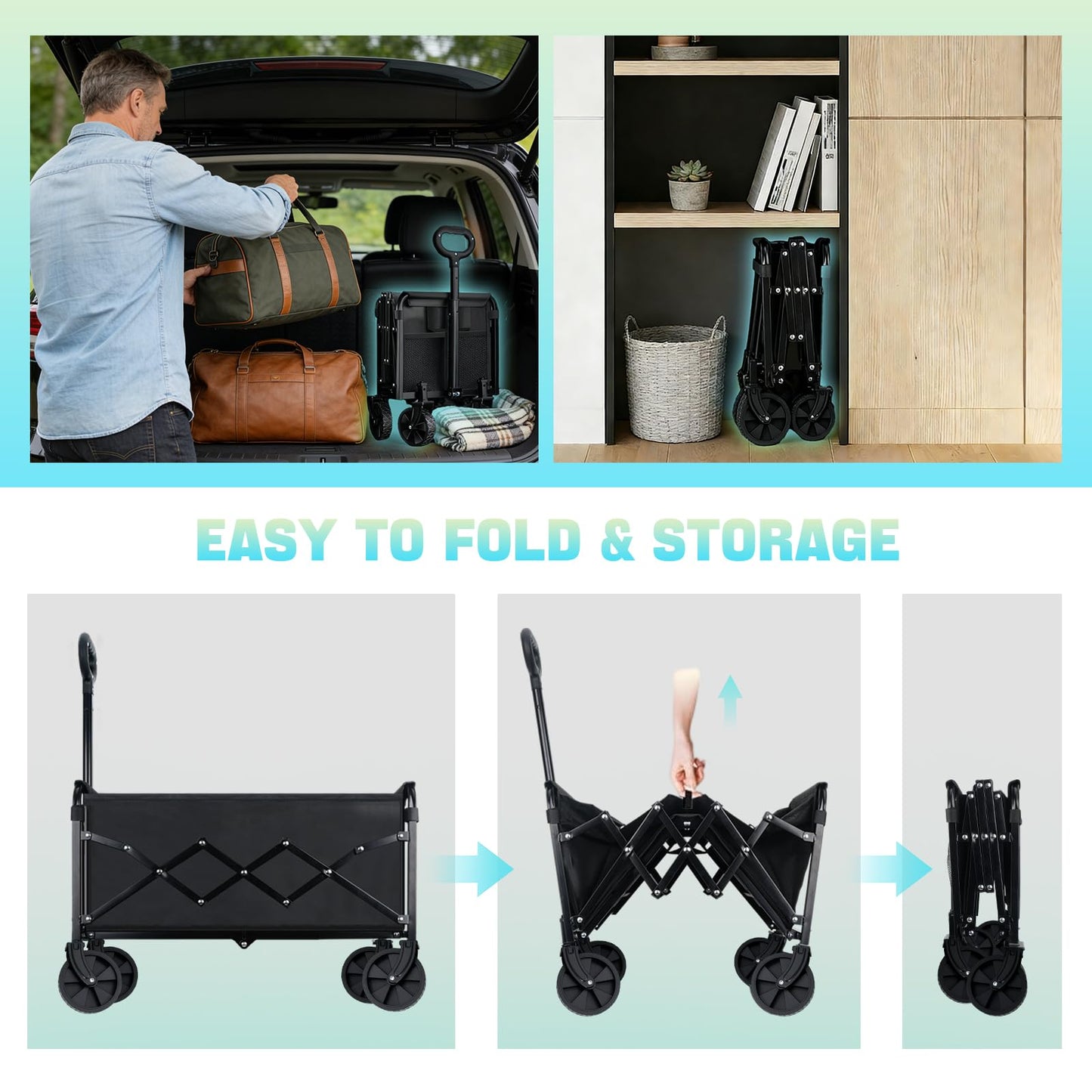 Collapsible Wagon Cart with Wheels Foldable - Lightweight 280LBS Heavy Duty Folding Utility Portable Beach Wagon with All-Terrain Wheels for Groceries Shopping Garden Sports Camping 🍁 All In One Marketplace Canada