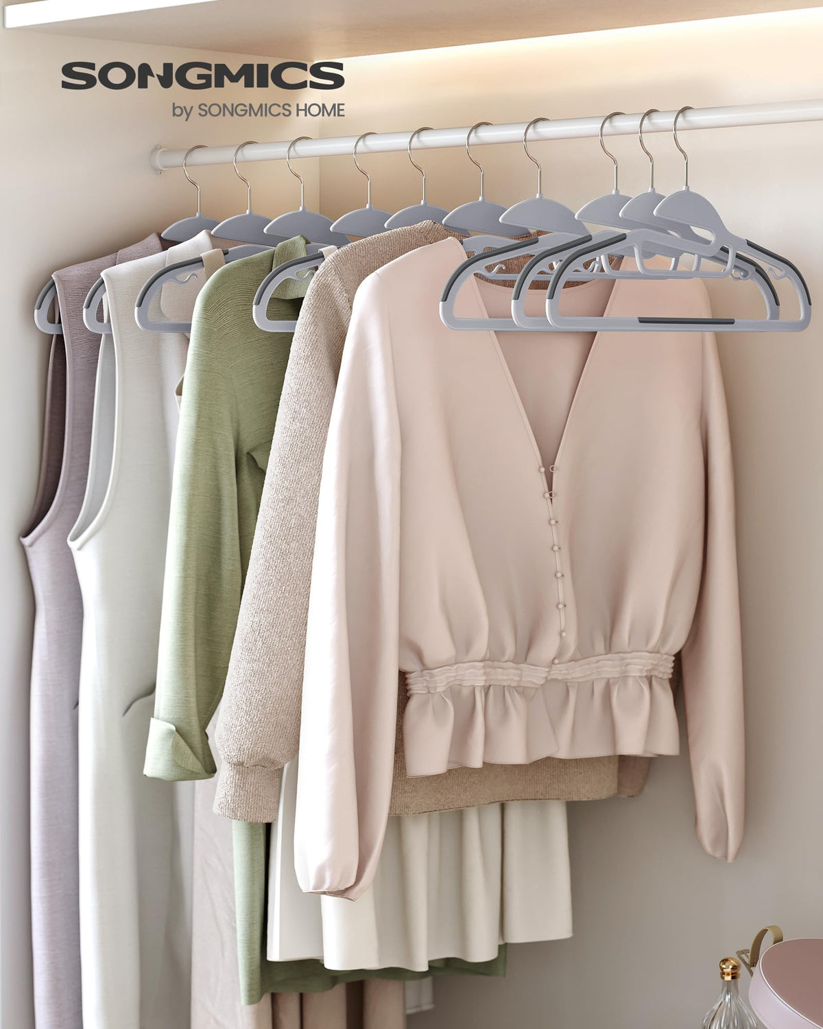 SONGMICS 50 Pack Coat Hangers, Heavy-Duty Plastic Suit Hangers, S-Shaped Opening, Non-Slip, Space-Saving, 360º Swivel Hook, 16.3 Inches Long, Light Gray and Dark Gray UCRP41G-50 🍁 All In One Marketplace Canada