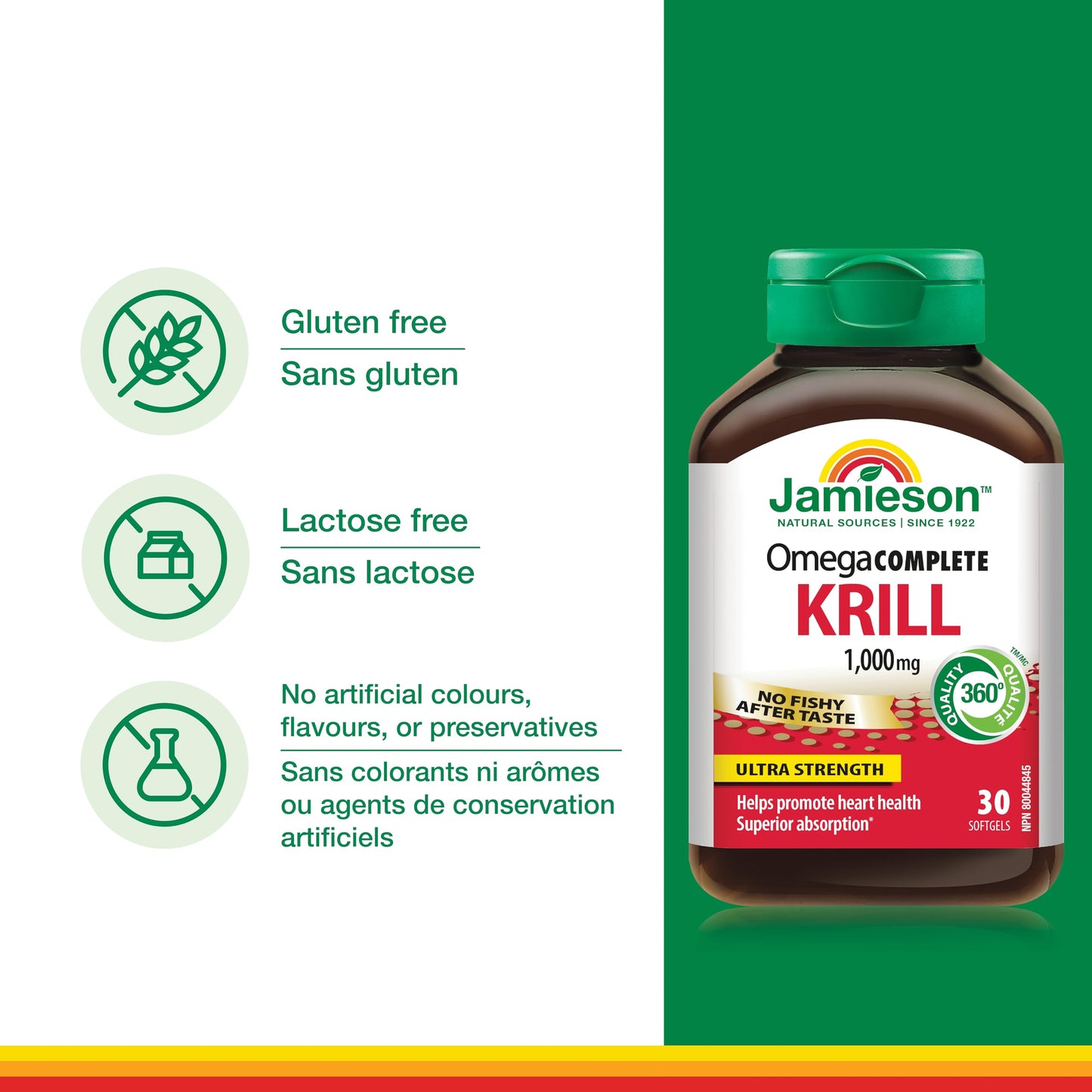 Jamieson Omega Complete Pure Krill Oil, 1000 mg, 30 Softgels, No Fishy Aftertaste, Supports Heart Health, High Potency, Provides Superior Absorption. With Antarctic Krill Oil, Proudly Canadian 🍁 All In One Marketplace Canada