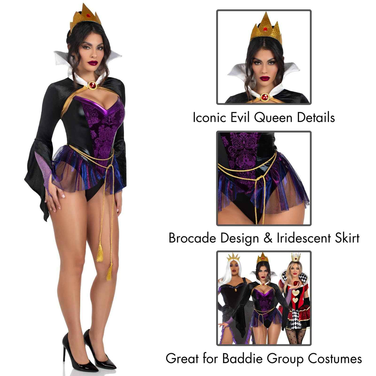 Leg Avenue Womens 4 Pc Poison Apple Queen Halloween Costume for Women, Black/Purple, Medium