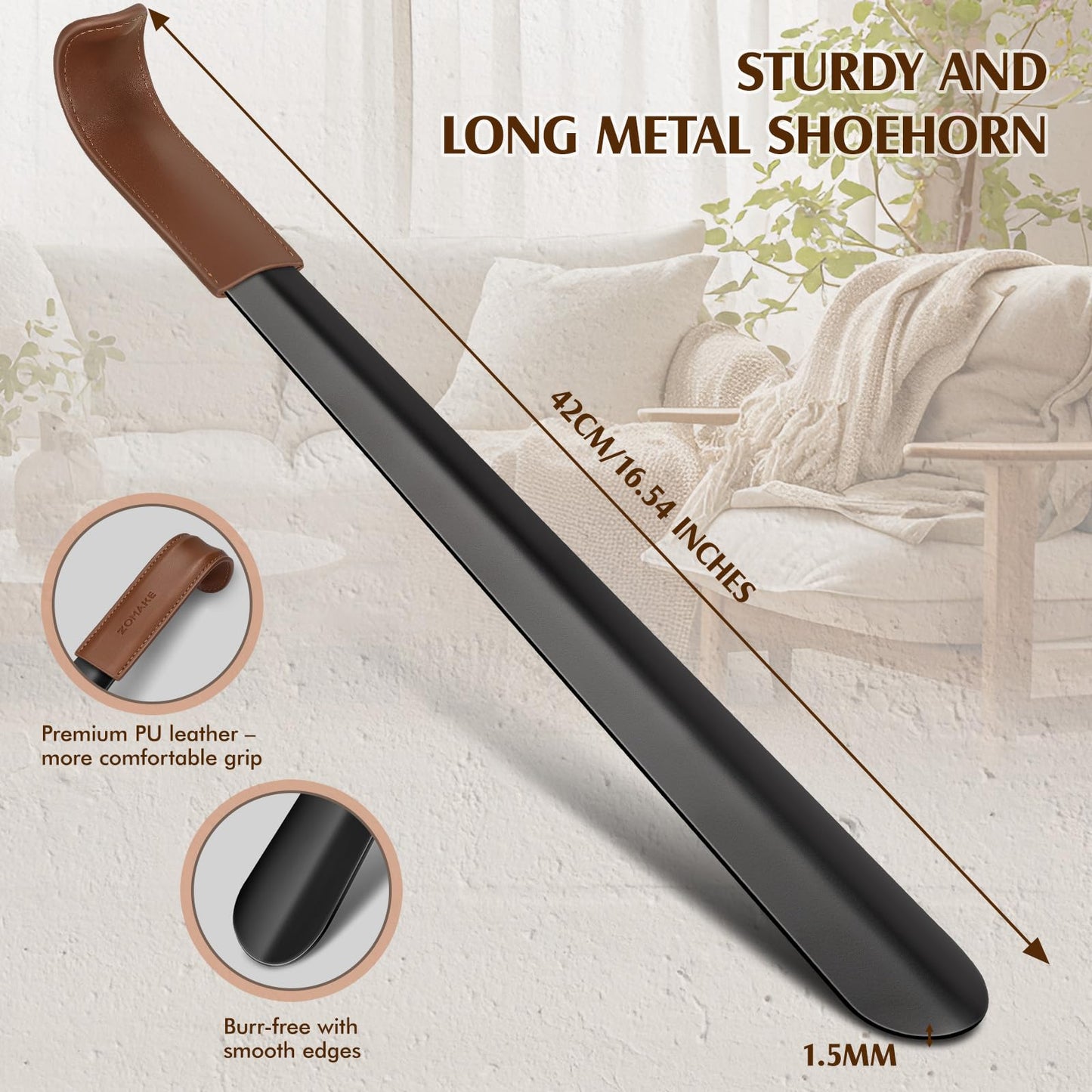 ZOMAKE Shoe Horn Long Handle,Metal Long Shoehorn for Seniors Men Women,16.5" Boot Shoes Horn Chausse Pied(A Black) 🍁 All In One Marketplace Canada