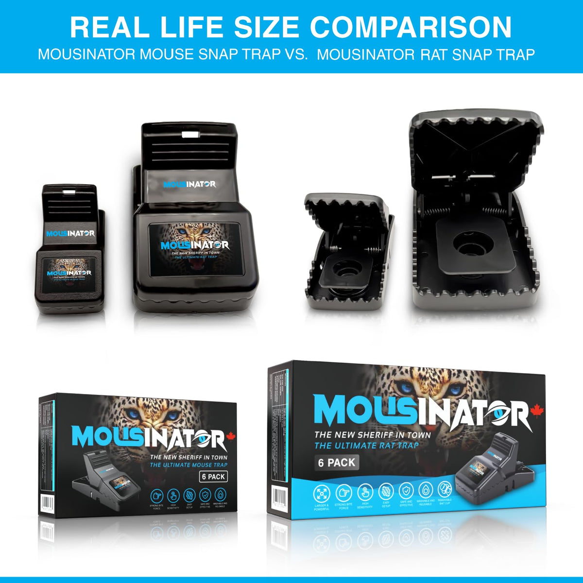MOUSINATOR Rat Trap | 6-Pack | Large Rat Snap Traps for Indoor and Outdoor Use | Easy to Set | Safe and Reusable Design | Easy to Clean | Effective Powerful Large Mouse Trap that Works Instantly 🍁 All In One Marketplace Canada