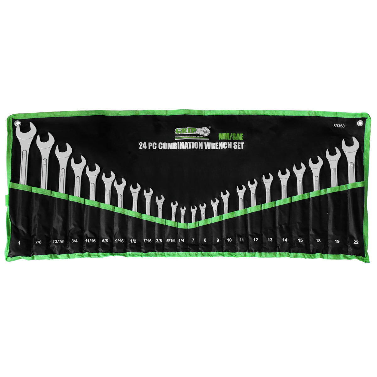 Grip 24 pc All-Purpose Master Combination Wrench Set MM/SAE - Metric 7mm to 22mm - SAE 1/4” to 1" - Roll-up Pouch - General Household, Garage, Auto Repairs, Cars, Trucks, Boat 🍁 All In One Marketplace Canada