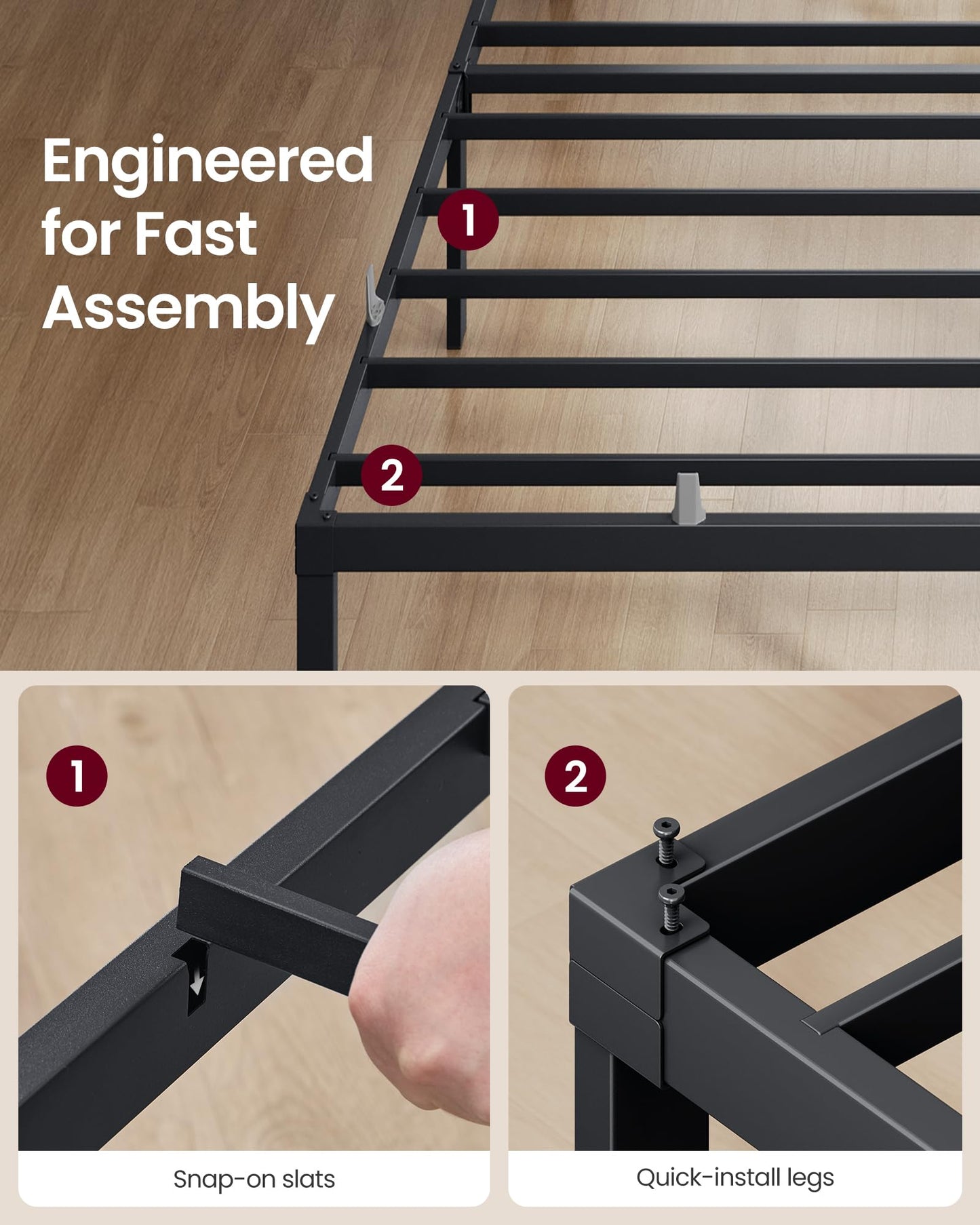 VASAGLE Twin Metal Bed Frame 14 Inches Tall, 550 lb Weight Capacity Heavy Duty Platform Bed Frame with Under-Bed Storage, No Box Spring Needed, Matte Black URMB653BD02 🍁 All In One Marketplace Canada