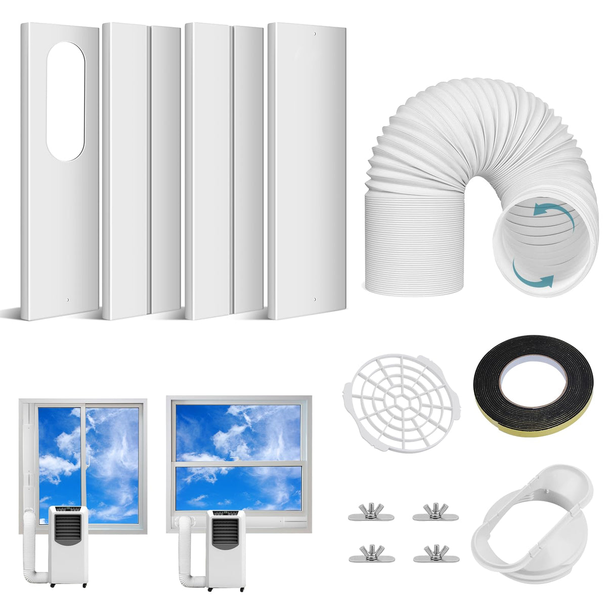 Portable Air Conditioner Window Kit with 5.9" Exhaust Hose, Portable AC Window Vent Kit for Sliding Window Seal with PVC Plate, Universal Coupler Fits 5.9 & 5.1 Inch Diameter Exhaust Hose 🍁 All In One Marketplace Canada