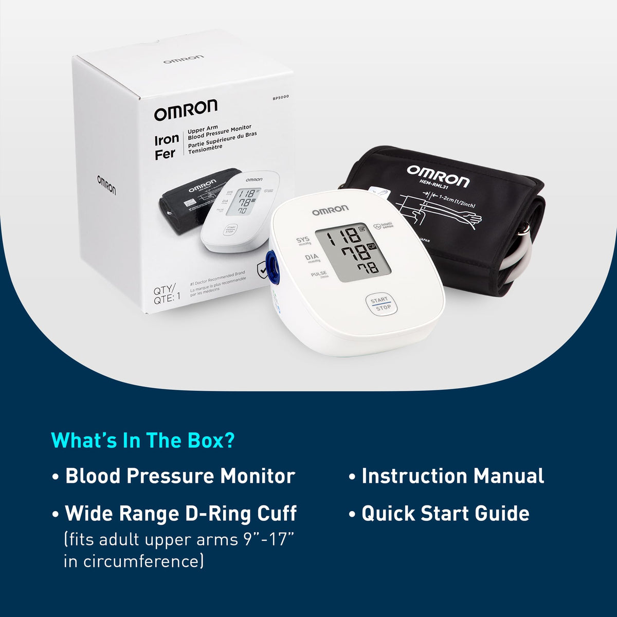 OMRON Iron Upper Arm Blood Pressure Monitor - Clinically Validated Blood Pressure Cuff - Medical Grade with Wide Range 17" Arm Cuff 🍁 All In One Marketplace Canada