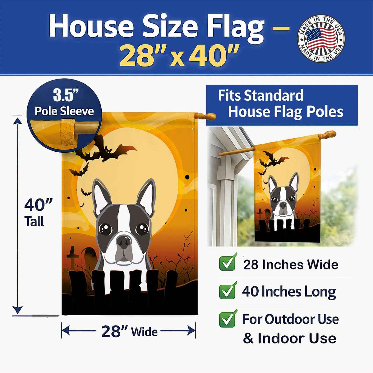Caroline's Treasures BB1761CHF Halloween Boston Terrier Canvas House Size Flag, Multicolor, Large
