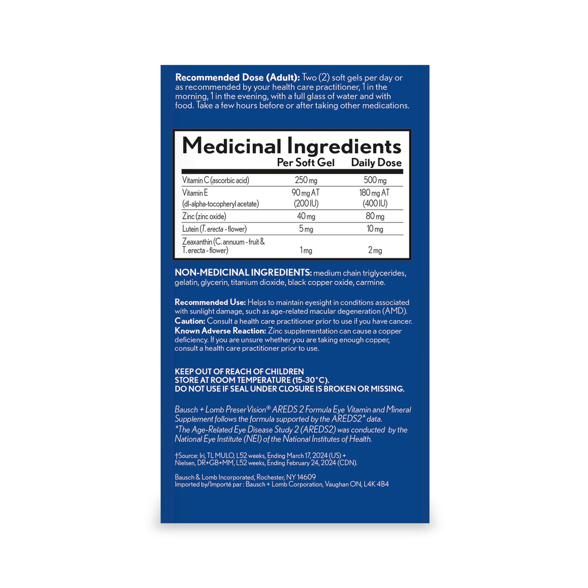 PreserVision AREDS 2 Eye Vitamin & Mineral Supplement, Contains Lutein, Vitamin C, Zeaxanthin, Zinc, Vitamin E, Eye Health Supplements for Adults, 120 Mini Soft Gels (packaging may vary) 🍁 All In One Marketplace Canada