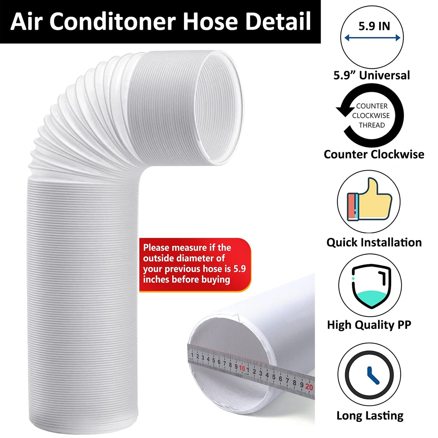 FUBININA 80" Portable Air Conditioner Hose, AC Hose with 5.9" Diameter, Anti-Clockwise Thread AC Exhaust Hose for Portable AC Vent Replacement Tube Compatible with LG Air Conditioner Part 🍁 All In One Marketplace Canada