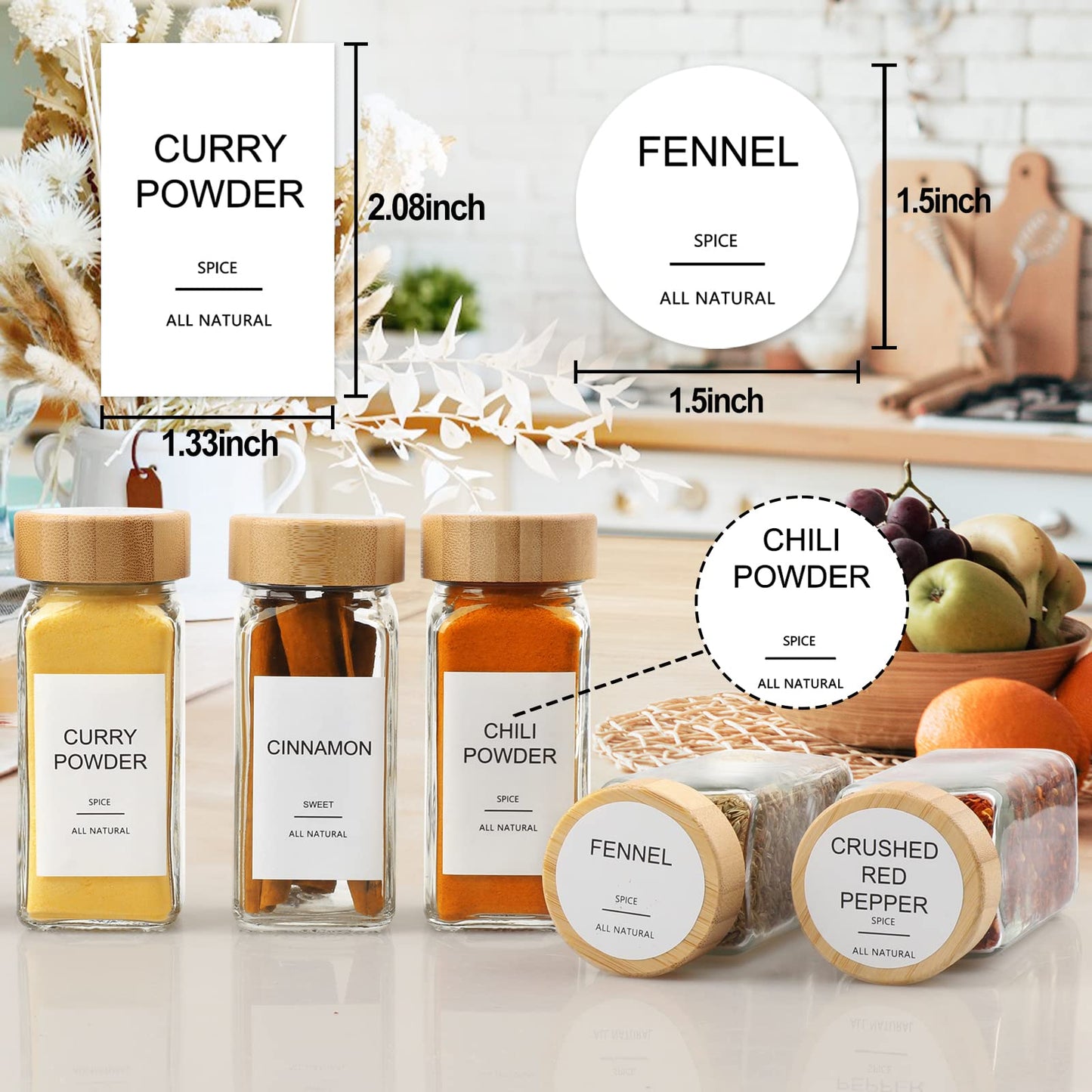 AISIPRIN 24 Pcs Glass Spice Jars with Bamboo Airtight Lids and 398 Labels, 4oz Empty Square Containers Seasoning Storage Bottles - Shaker Lids, Funnel, Brush and Marker Included 🍁 All In One Marketplace Canada