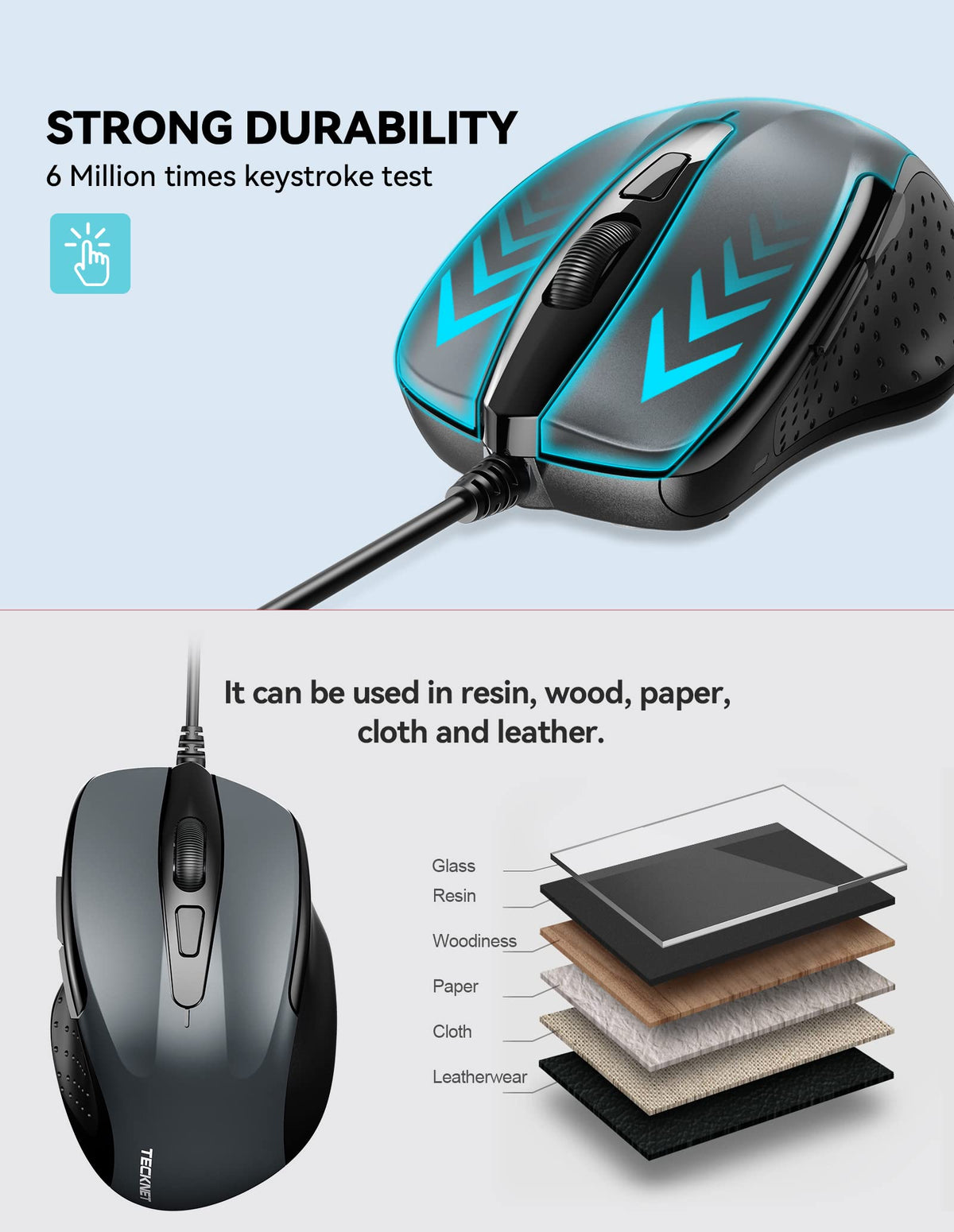 TECKNET USB Wired Mouse, 6-Button Corded Computer Mouse with 4 Adjustable DPI, Optical Computer Mice with Ergonomic Design and 5FT Cord for Laptop, Chromebook, PC, Desktop, Mac, Notebook-Gray 🍁 All In One Marketplace Canada