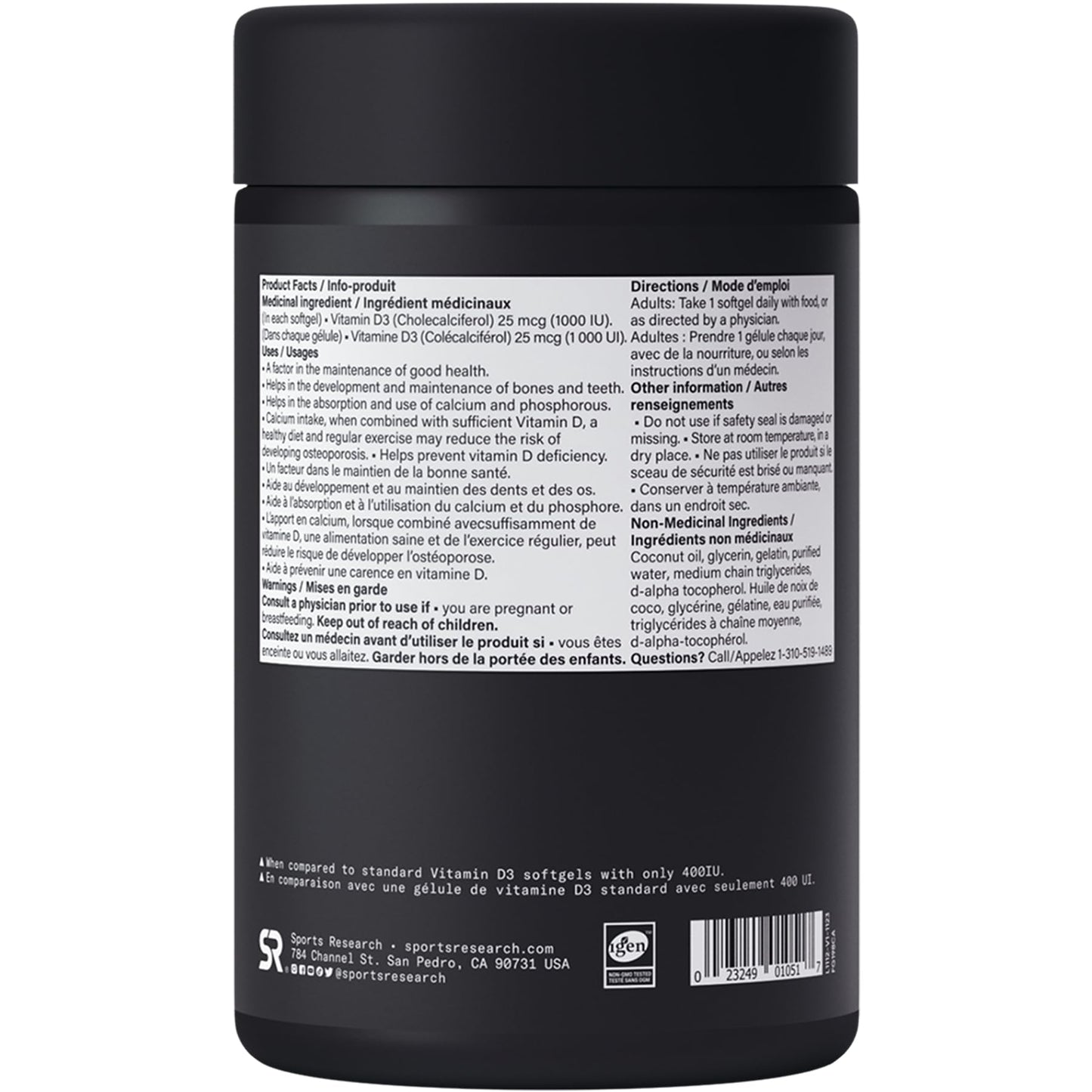 Sports Research® Vitamin D3 1,000 IU with Coconut Oil - Vitamin D for Strong Bones, Teeth, and Maintenance of Good Health - Non-GMO, Gluten & Soy Free - 360 Liquid Softgels 🍁 All In One Marketplace Canada