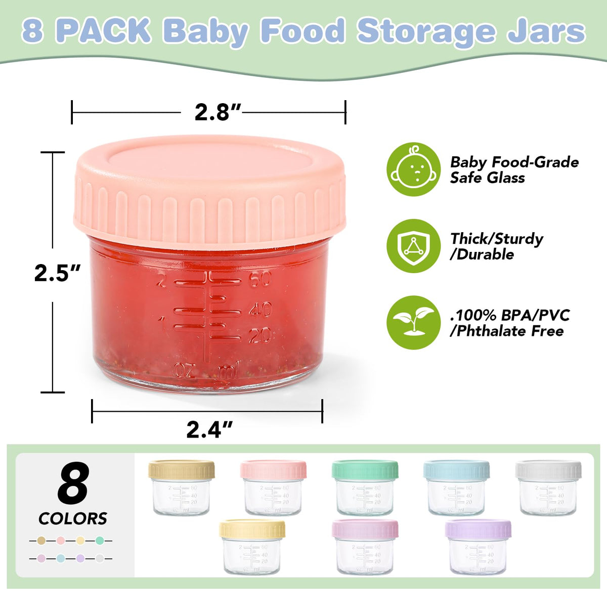 8 Pack Glass Baby Food Storage Containers, 4 oz Leakproof Baby Food Jars with Lids, Small Glass Food Containers for Infant Baby Food, Freezer & Microwave Safe, BPA Free 🍁 All In One Marketplace Canada