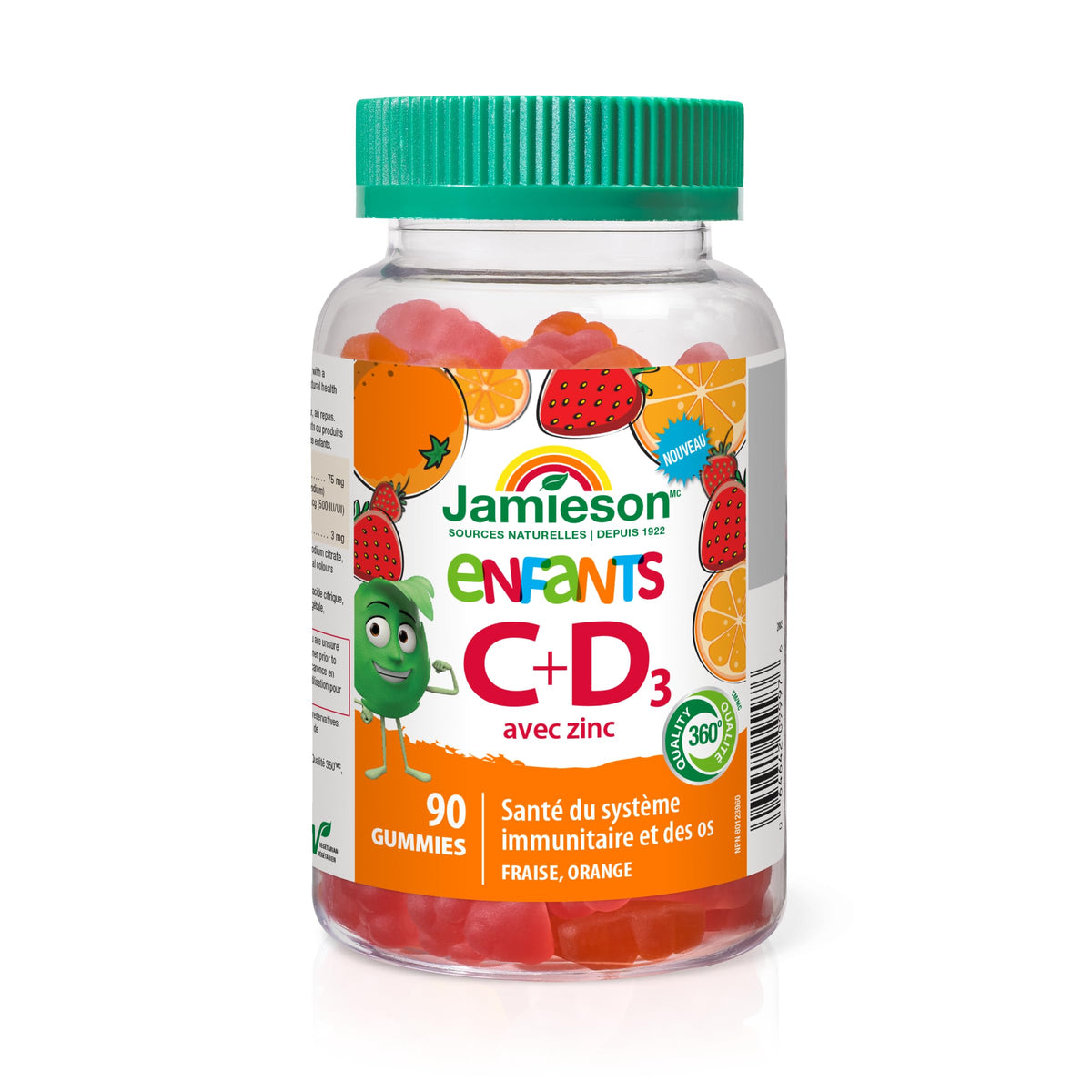 Jamieson Kids Immune Gummies with Vitamin C, Vitamin D & Zinc, 90 Gummies, Strawberry and Orange Flavours, Supports Immune Health, Strong Teeth and Bones, Helps in Wound Healing. Vegetarian, Non-GMO 🍁 All In One Marketplace Canada