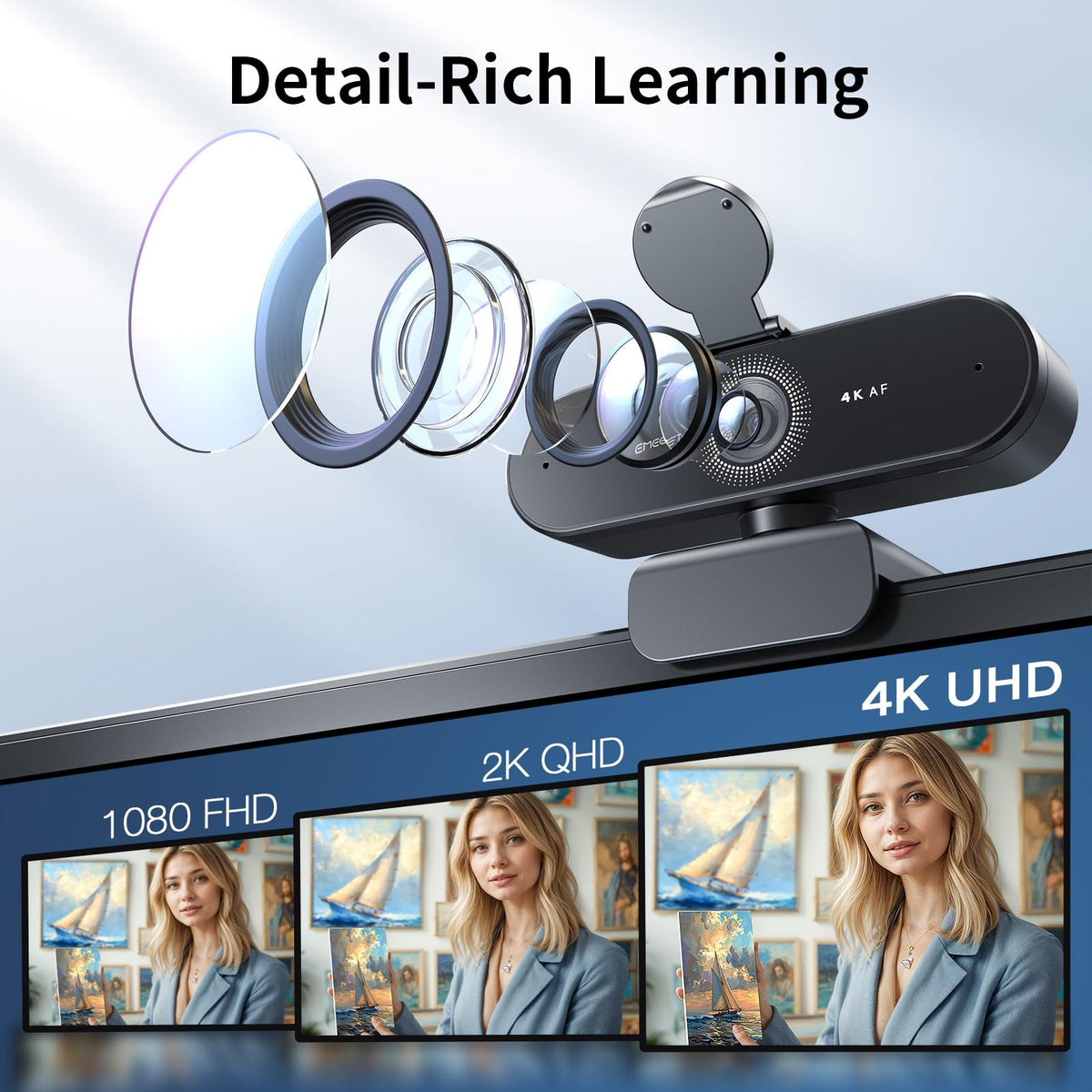 EMEET NOVA 4K Webcam for PC - Computer Camera PDAF Autofocus, 2 Mics, 73° FOV, Auto Light Correction, USB Plug & Play Web Cam, Privacy Cover, Ideal for Home Office, Streaming, Business & Video Calls 🍁 All In One Marketplace Canada