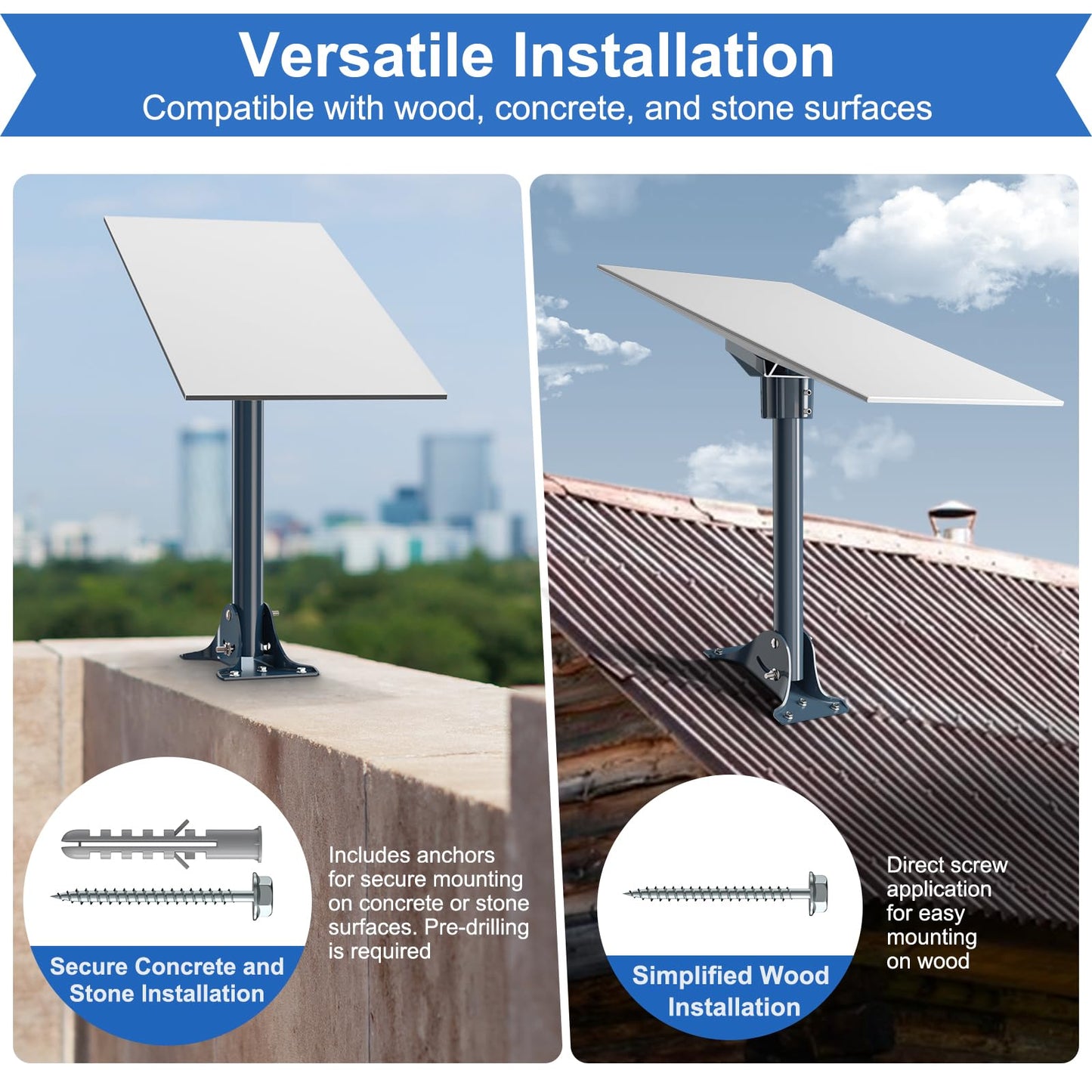 Starlink Gen 3/4/4X Mount Adapter Aluminum Alloy, 15.7" Heavy Duty Steel Pivot Pole Pipe with Adjustable Base (Roof Mount) 🍁 All In One Marketplace Canada