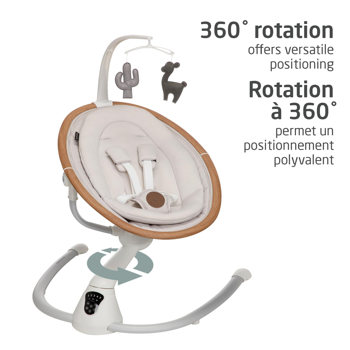 Maxi-Cosi Cassia Baby Swing, infant swing, automatic motion sensor, music, toys, recline, portable, 360 degree rotation, lightweight & foldable, Horizon Sand 🍁 All In One Marketplace Canada