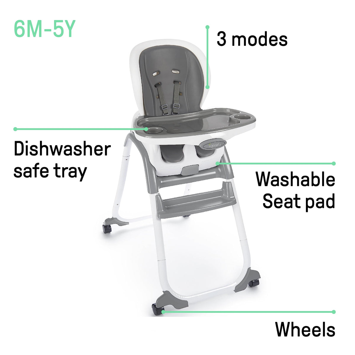 Ingenuity SmartClean Trio Elite 3-in-1 Convertible Baby High Chair, Toddler Chair, and Dining Booster Seat-Slate 🍁 All In One Marketplace Canada