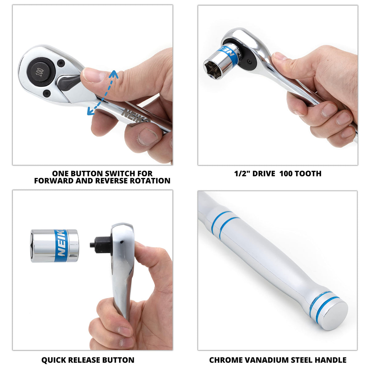 Neiko 03117A 1/2 Inch Ratchet Wrench, 100-Tooth Reversible Ratchet, 3.6 Degree, Quick Release 1/2 Drive Ratchet, 10" Long Handle Ratchet, Oval Head Socket Wrench, CR-V Steel Half Inch Rachet Wrench 🍁 All In One Marketplace Canada