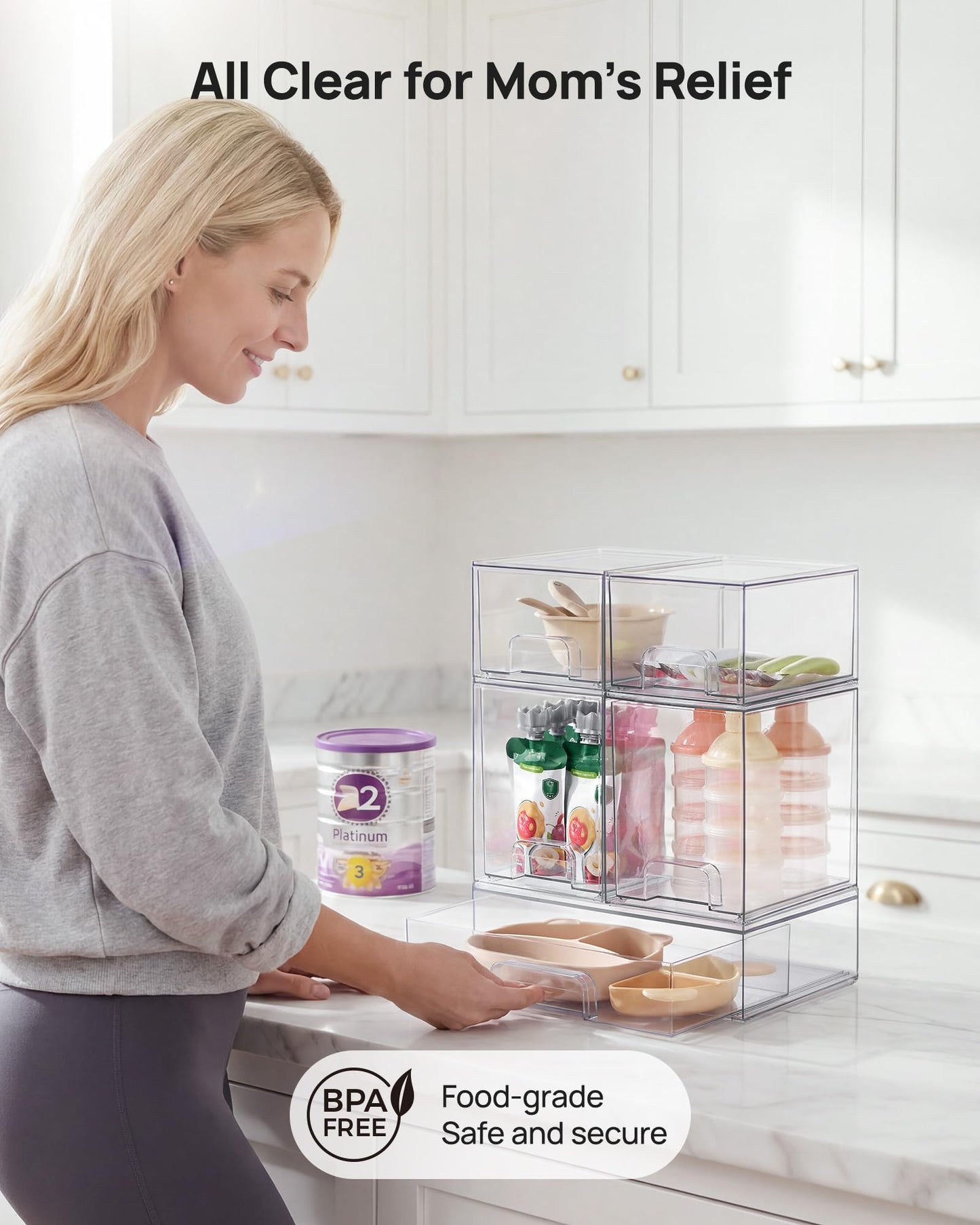 Vtopmart Stackable Storage Drawers Set of 5, 12" Wide and 4.4''&7.6'' High Clear Plastic Organizer Bins for Beauty Supplies,Ideal for Vanity, Bathroom,Cabinet,Pantry Organization 🍁 All In One Marketplace Canada