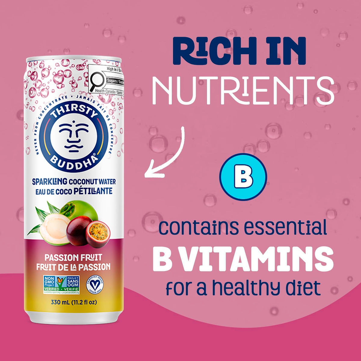 THIRSTY BUDDHA Sparkling Coconut Water with Passion Fruit, No Added Sugar, Pure Coco Drink, Natural Fruit Flavour, Electrolyte & Nutrient-Rich, 12 Pack, (12/330ml) 🍁 All In One Marketplace Canada