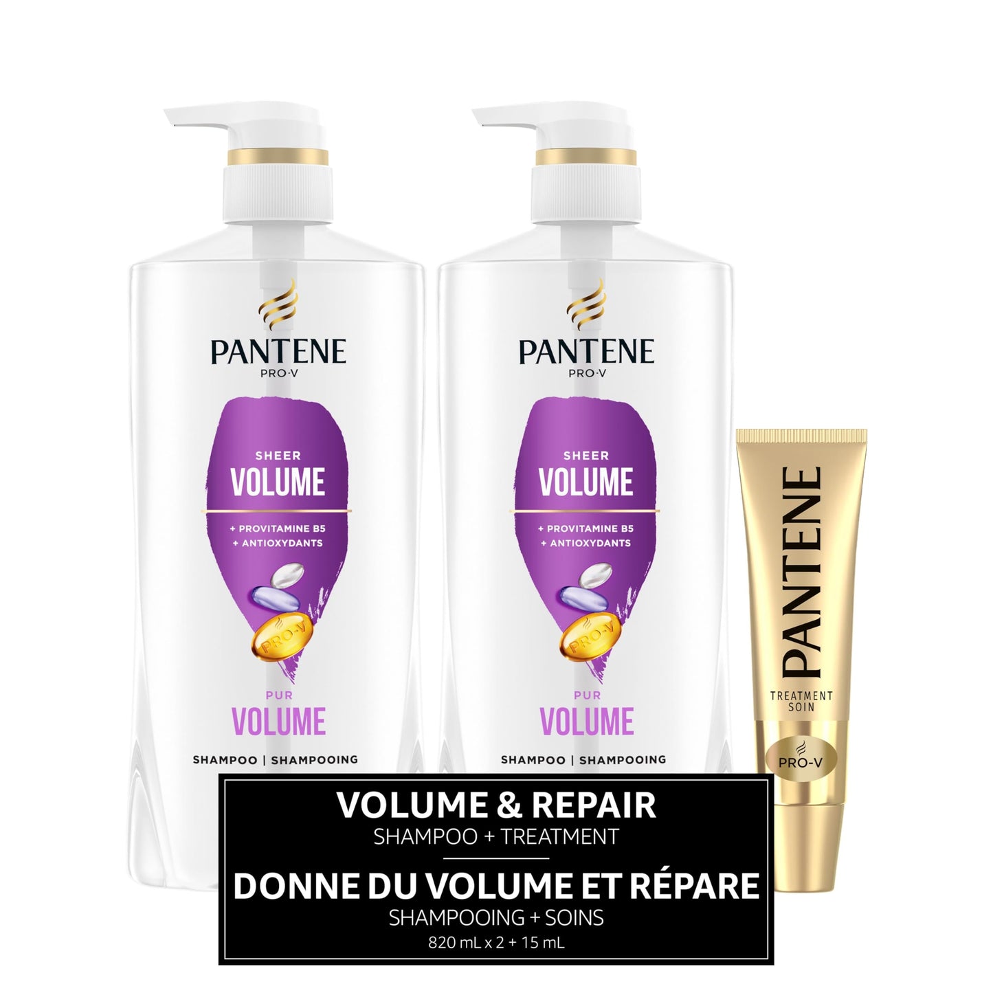 Pantene PRO-V Volume & Body Twin Pack Shampoo, 820 mL Each + Intense Rescue Shot Treatment, 15 mL for dry hair, 1.65 L in Total 🍁 All In One Marketplace Canada