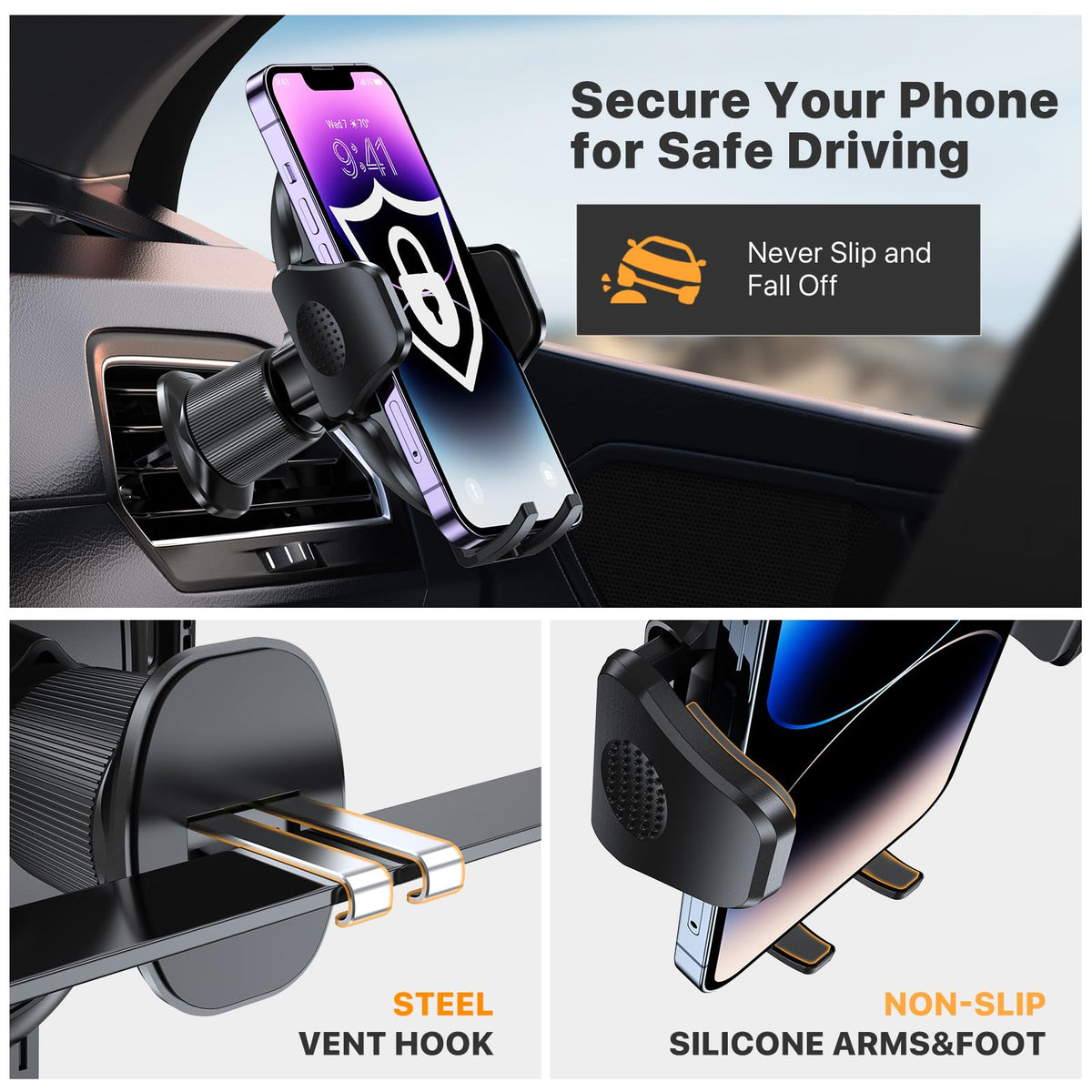Miracase Phone Holder Car Mount:Universal Air Vent Cellphone Stand Brakect with Metal Hook Clip,360 Rotating Carmount Accessories for iPhone 17/16/15/14/13/12 Pro Max,Galaxy,Camera,Black 🍁 All In One Marketplace Canada