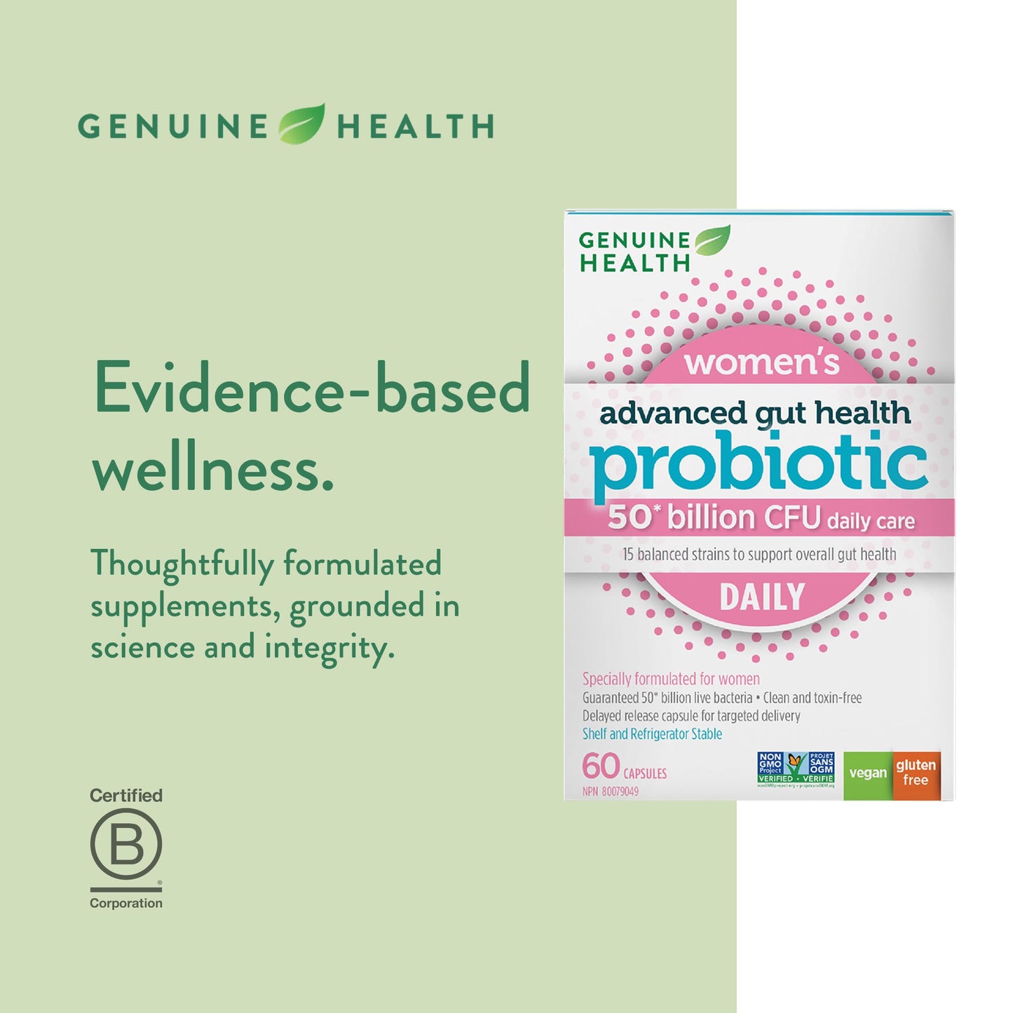 Genuine Health Advanced Gut Health Probiotic Women's Daily 50 Billion CFU - Healthy Digestion & Gut Flora Support - Women’s Probiotic - Vegan, Gluten-Free & Non-GMO - 60 Capsules (60 Servings) 🍁 All In One Marketplace Canada