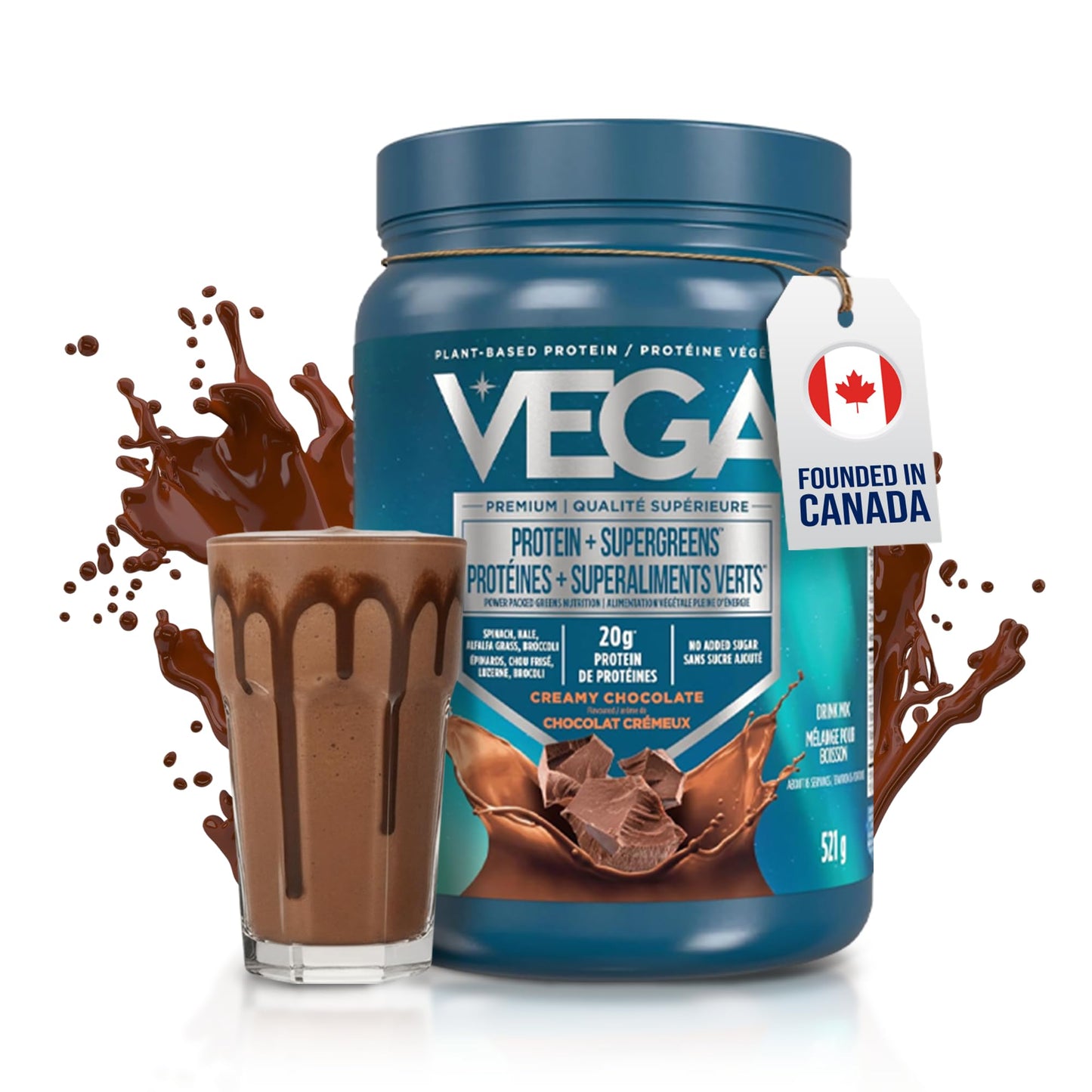 Vega Protein + Supergreens Vegan Plant Based Protein Powder – 20g Organic Pea Protein, Dairy-free, Healthy Breakfast Shake – Chocolate, 16 Servings, 521 grams (Pack of 1) 🍁 All In One Marketplace Canada
