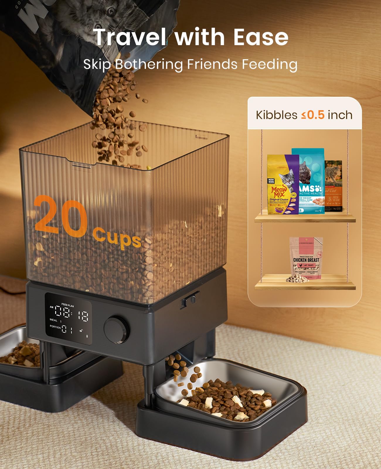 oneisall Automatic Cat Feeder for 2 Cats, 20 Cups/5L Automatic Cat Food Dispenser for Small Pets Indoor, Timed Cat Feeder for Dry Food 🍁 All In One Marketplace Canada