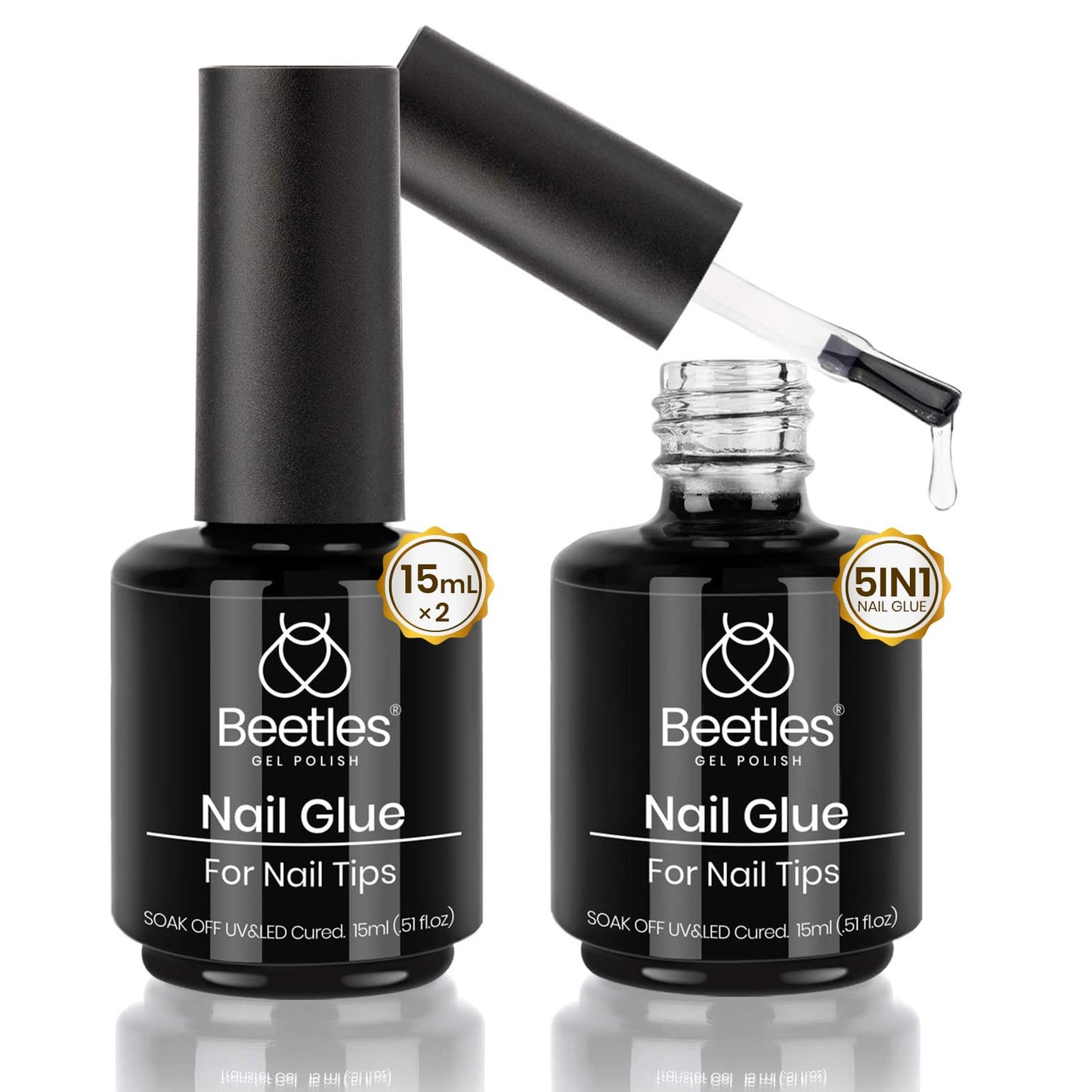 beetles Gel Polish 2Pcs 15ml Nail Glue Kit for Acrylic Nails, 5 in 1 Super Strong Brush in Nail Gel Glue for False Nails Tips and Gel Nail Polish Led Lamp Required 🍁 All In One Marketplace Canada