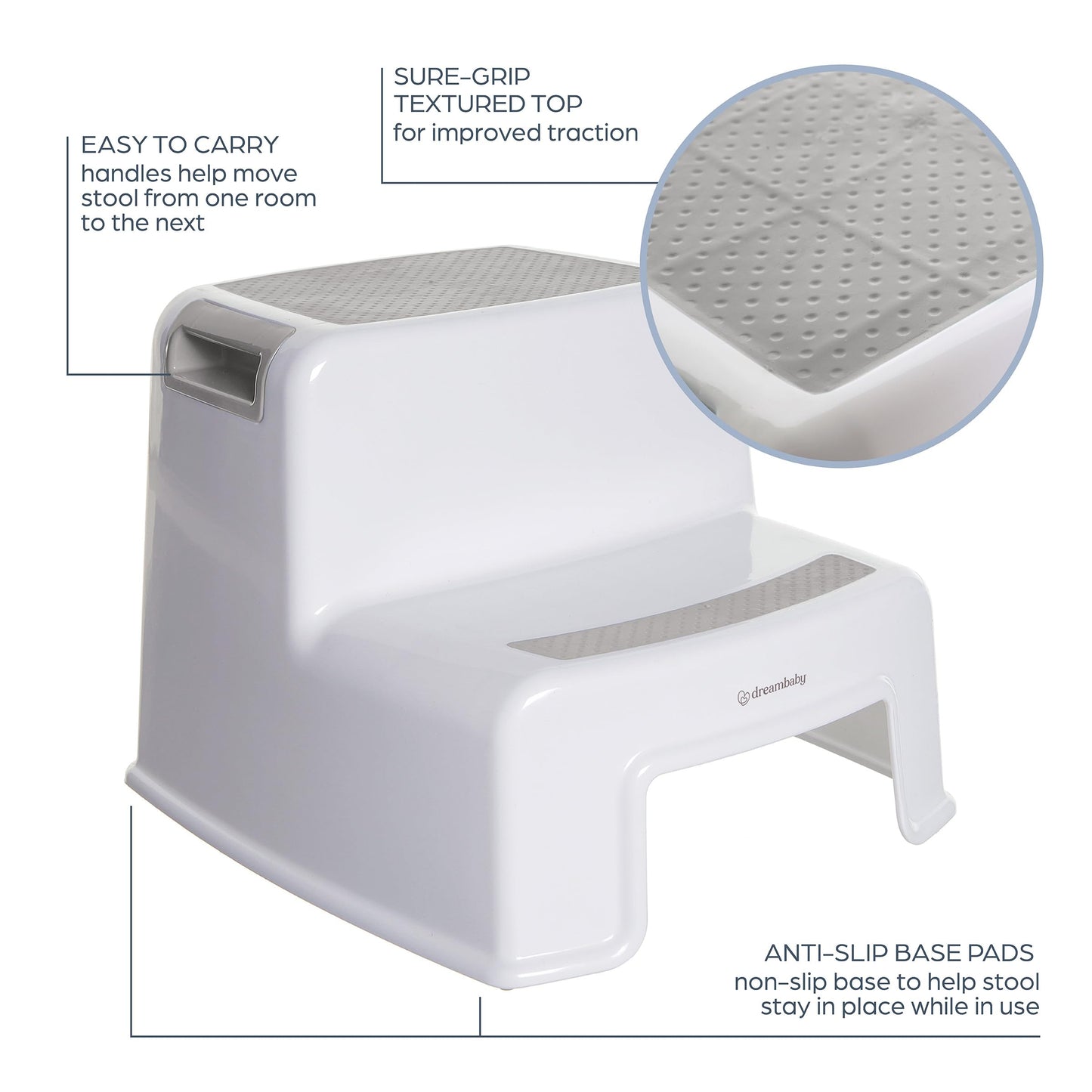 Dreambaby - 2 Up Toddler Step Stool With Non Slip Base, Kids Step Stool for Bathroom, Potty Training and Kitchen, Holds up to 175lbs - Grey & White 🍁 All In One Marketplace Canada