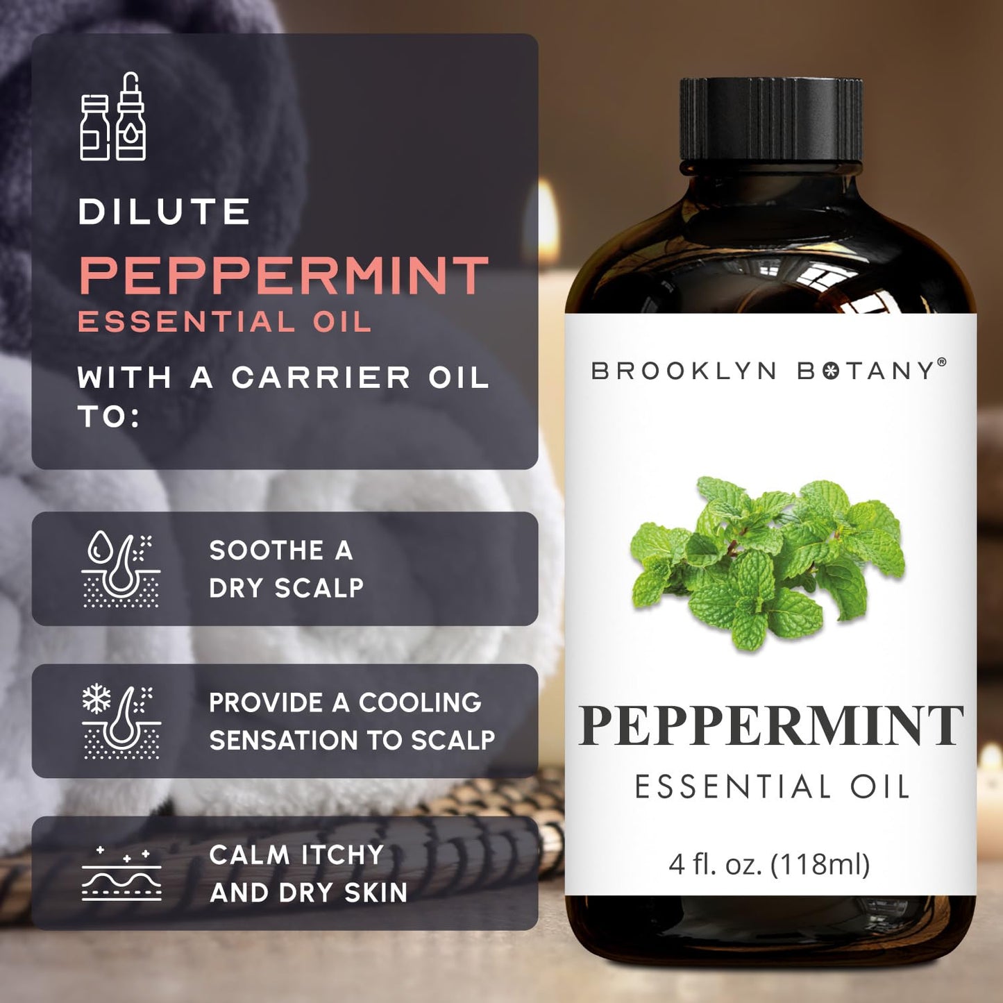 Brooklyn Botany Peppermint Essential Oil - Huge 118 ml - 100% Pure and Natural - Premium Grade with Dropper - for Aromatherapy and Diffuser 🍁 All In One Marketplace Canada