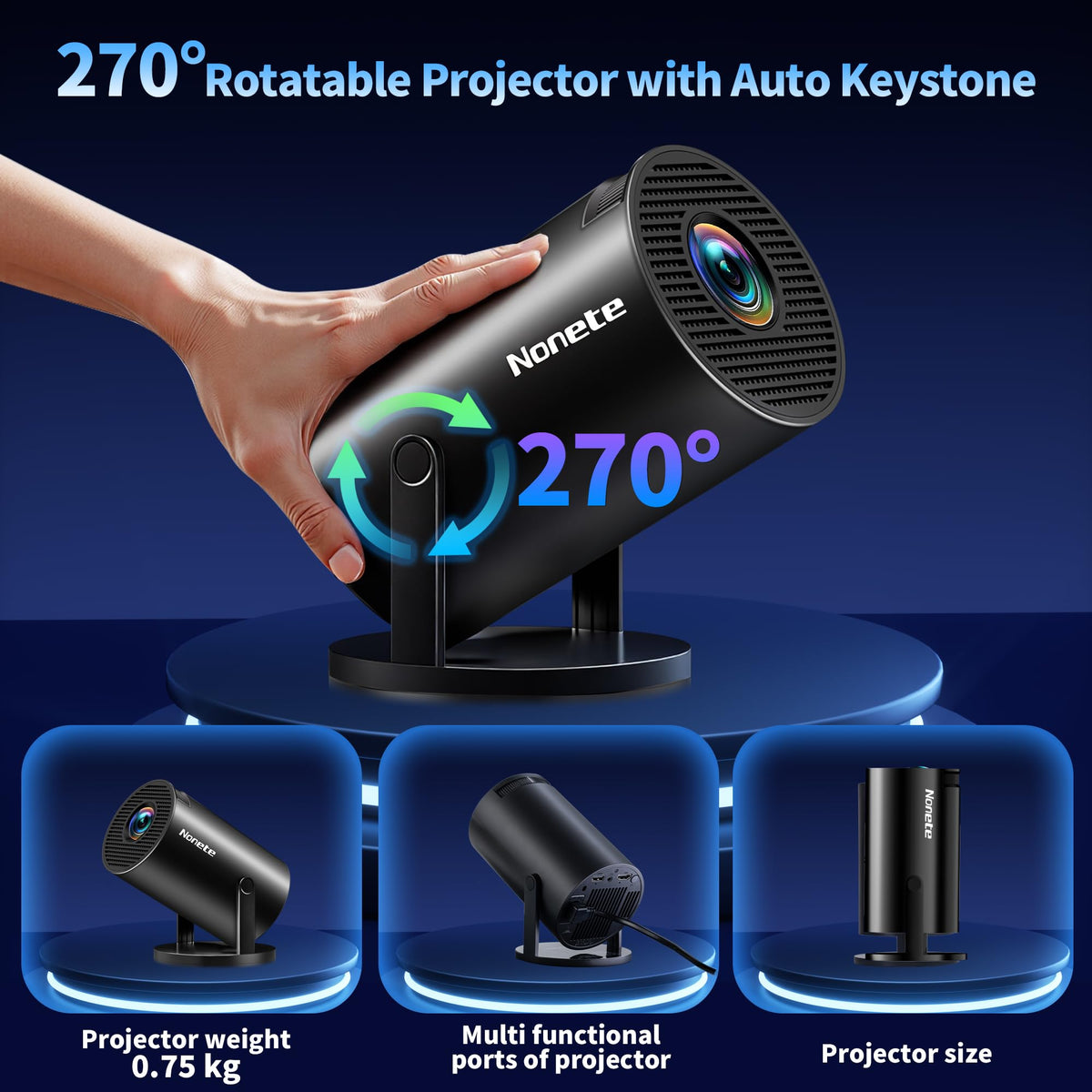 [2026 Upgraded] Mini Projector Support 4K 1080P FHD Auto Keystone 270° Rotatable with WiFi 6 and Bluetooth 5.2 Projector Portable Compatibile with HDMI/TV Stick/Memory Stick/Laptop,Black 🍁 All In One Marketplace Canada