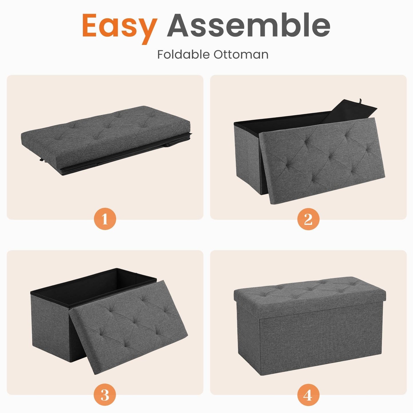 Sweetcrispy Folding Storage Ottoman Bench, Light Grey, Entryway Bench for Living Room, Ottomans with Storage for Bedroom, Heavy Duty 660 lbs Load Capacity, Linen Footrest Seat 🍁 All In One Marketplace Canada