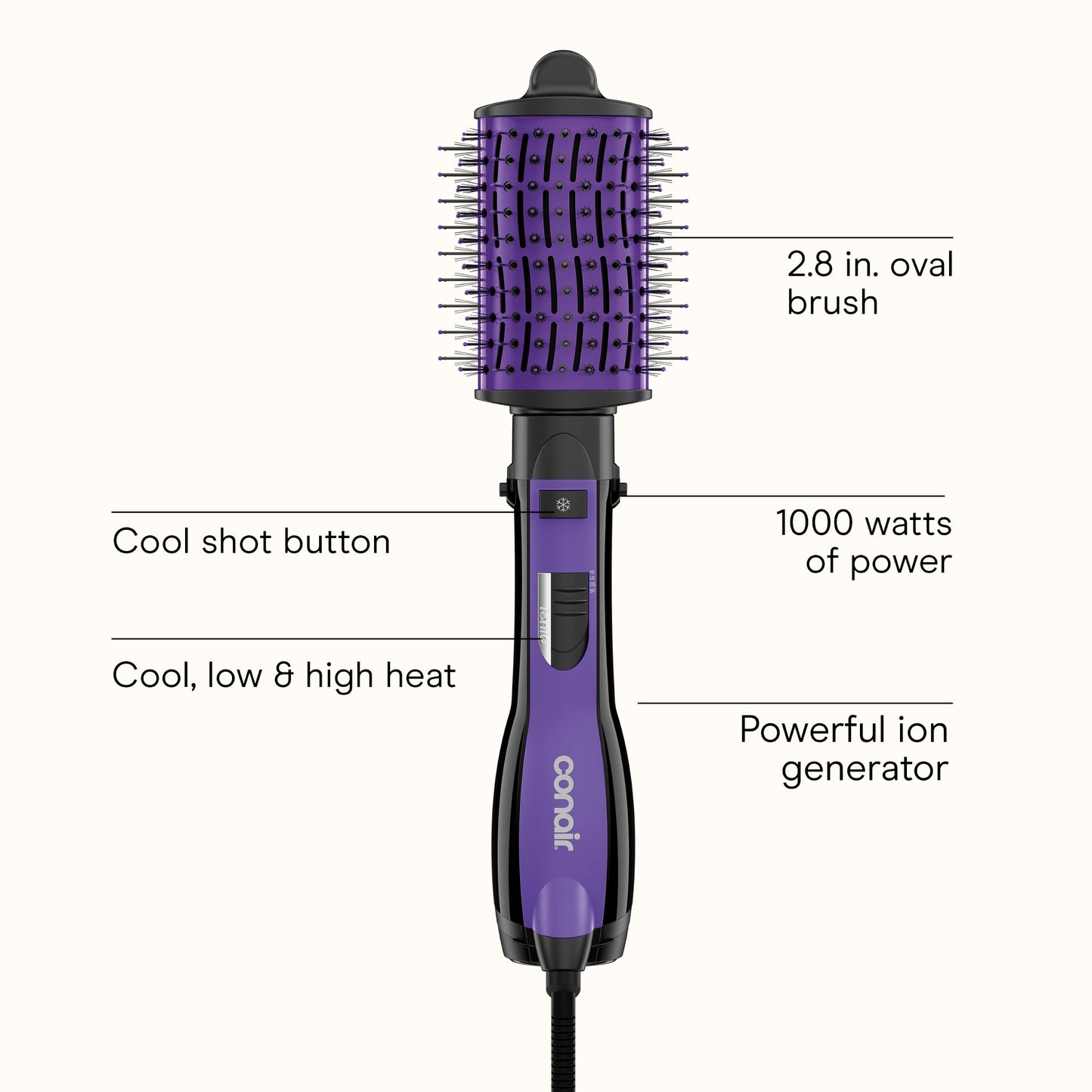 The Knot Dr. for Conair BC116C Detangling Hot Air Brush, Wet/ Dry Styler, Blow Dryer Brush in Pink, Blowout Brush 3 Heat Settings, 1000 Watts, Dry, Style and Volumize 🍁 All In One Marketplace Canada