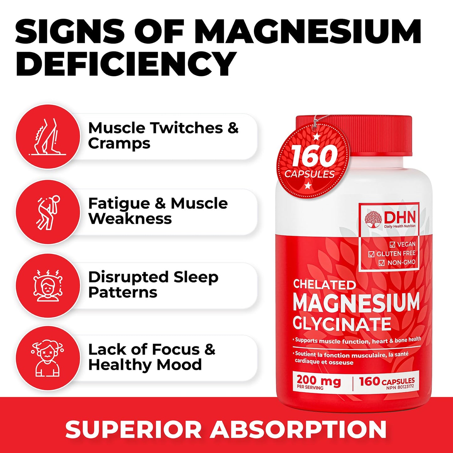 Magnesium Glycinate/Bisglycinate | Supports Sleep, Relaxation, Energy Metabolism & Muscle Function | Chelated | 200mg Elemental Magnesium | Stomach Friendly | Canadian Made, Quality Assured 🍁 All In One Marketplace Canada