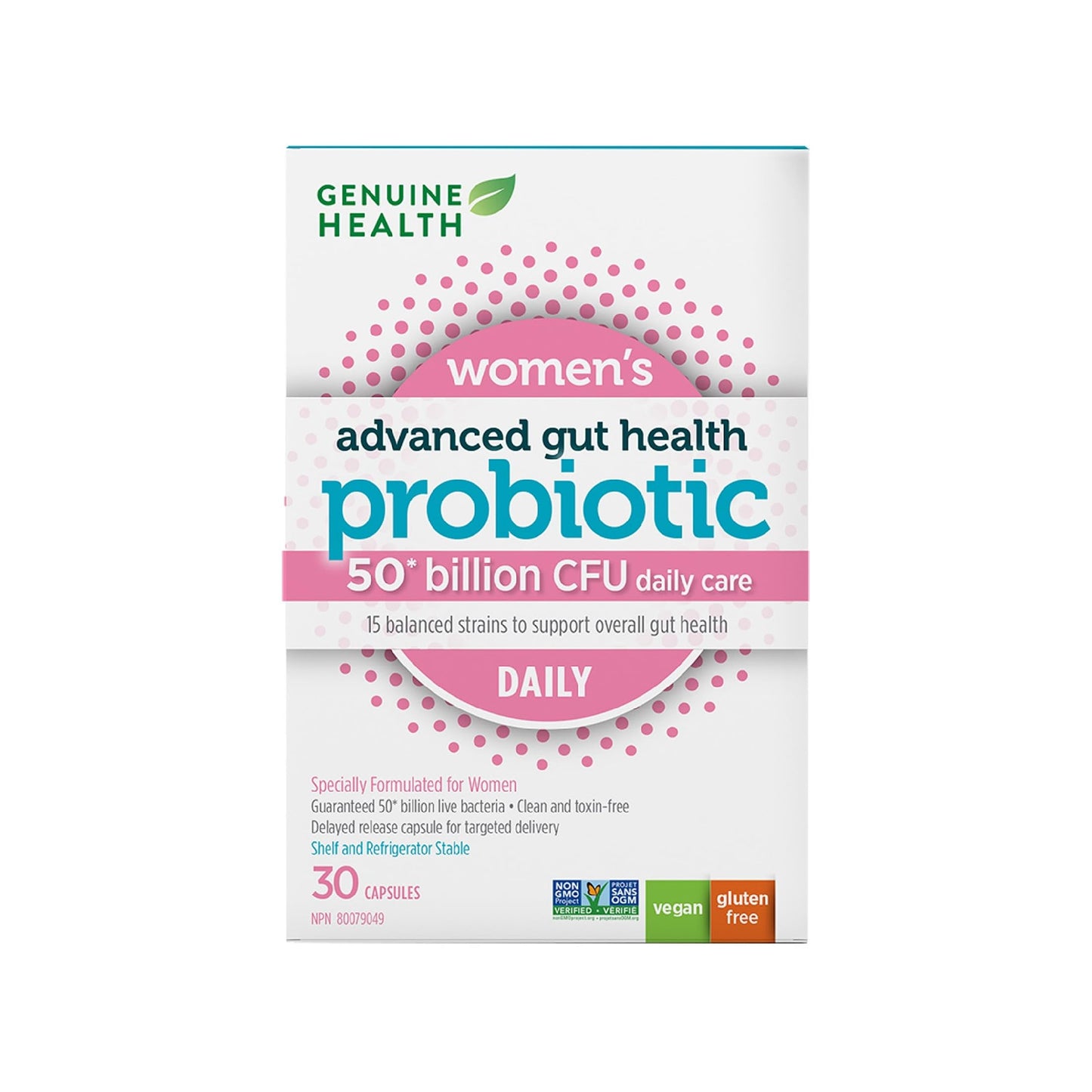 Genuine Health Advanced Gut Health Probiotic Women's Daily 50 Billion CFU - Healthy Digestion & Gut Flora Support - Women’s Probiotic - Vegan, Gluten-Free & Non-GMO - 30 Capsules (30 Servings) 🍁 All In One Marketplace Canada