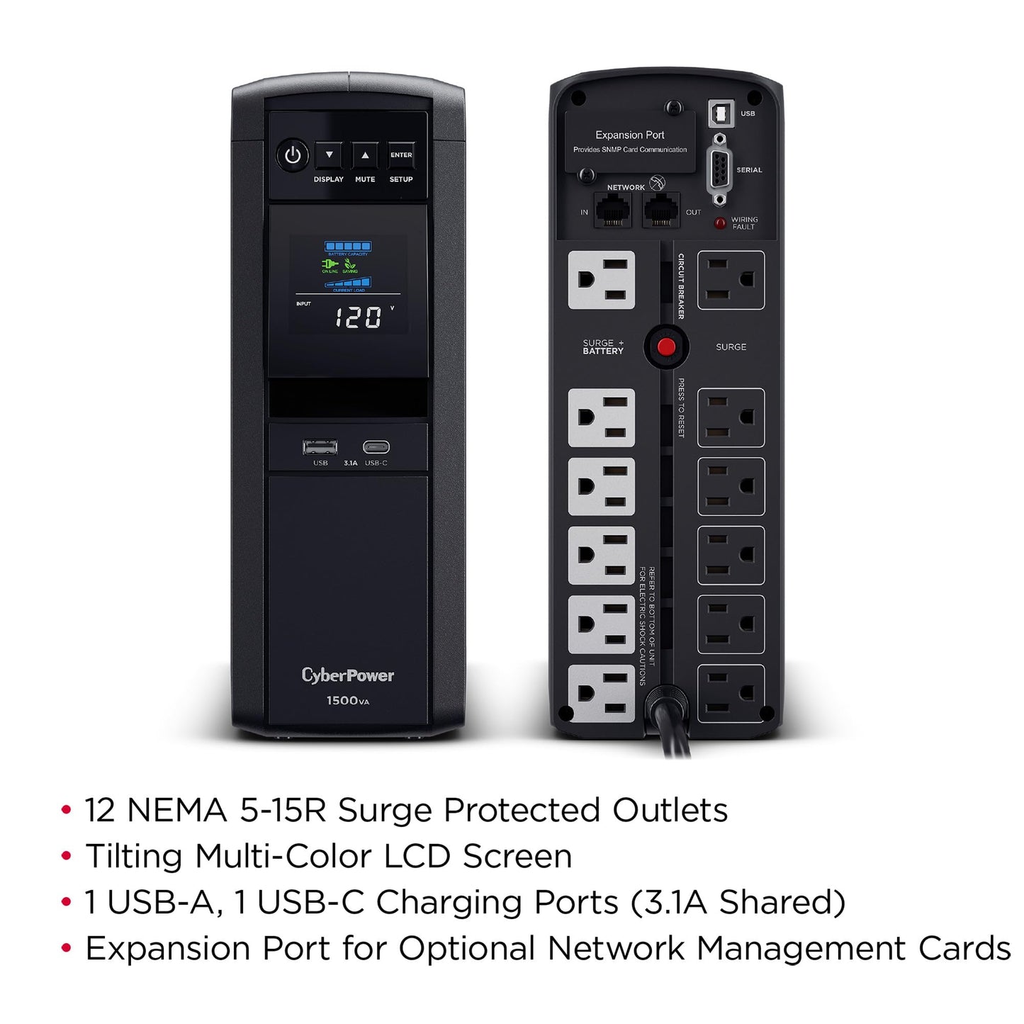 CyberPower CP1500PFCLCD PFC Sinewave UPS System, 1500VA/1000W, 12 Outlets, AVR, Mini Tower, Black 🍁 All In One Marketplace Canada