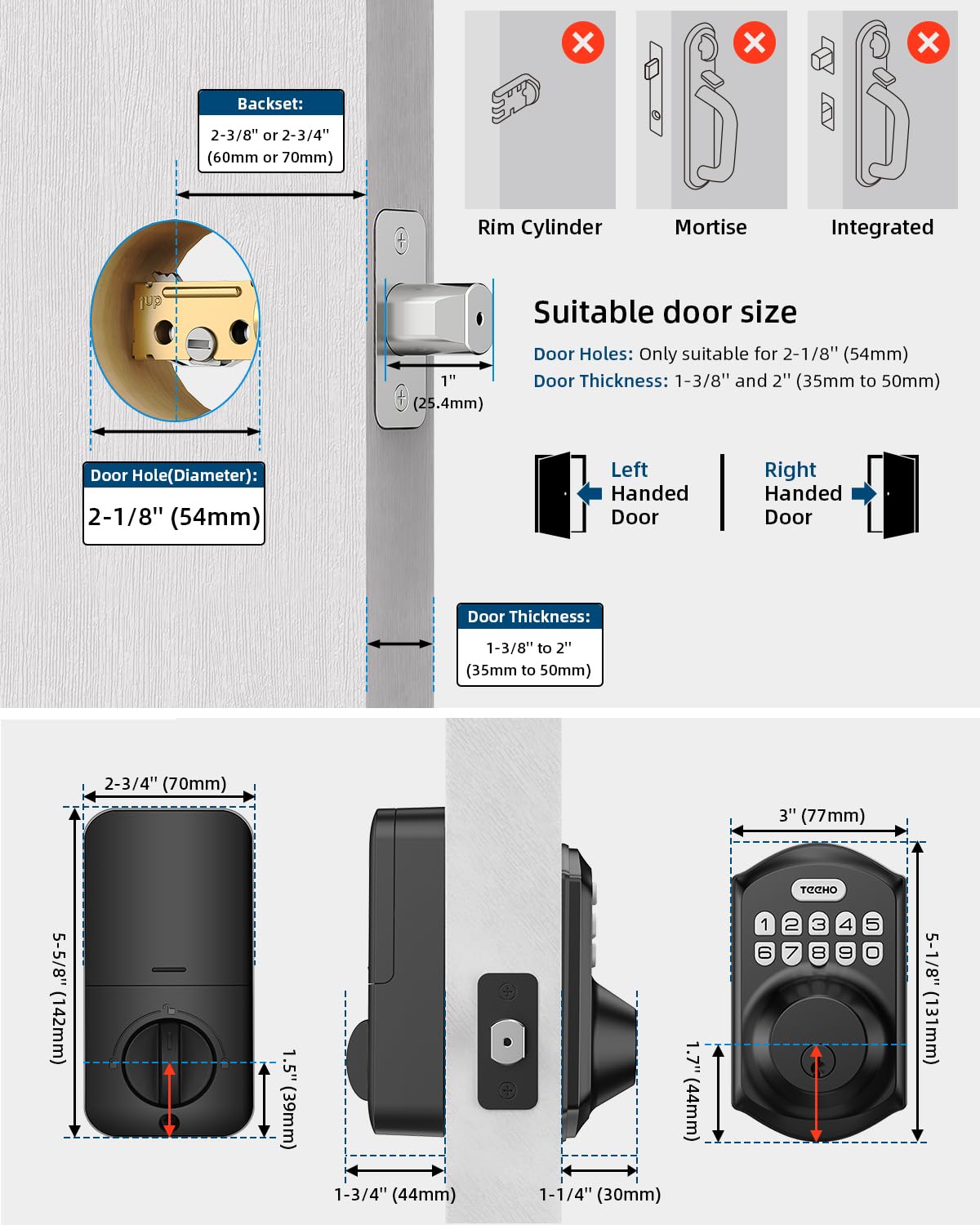 TEEHO TE001 Keyless Entry Door Lock with Keypad - Smart Deadbolt Lock for Front Door with 2 Keys - Auto Lock - Easy Installation - Matte Black 🍁 All In One Marketplace Canada