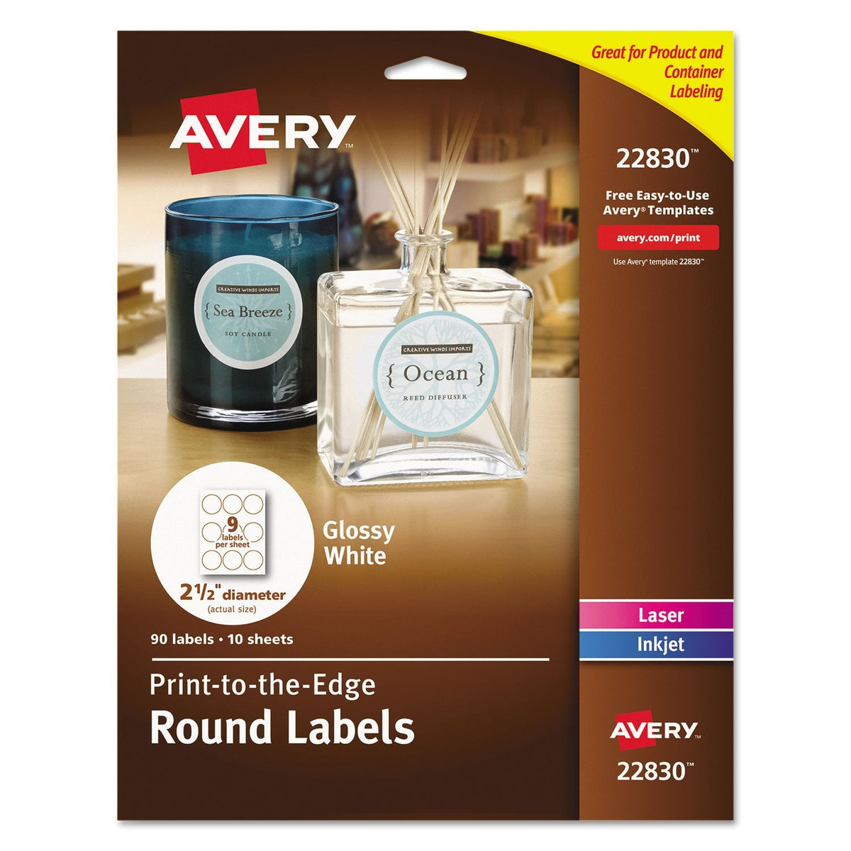 Avery Glossy White Round Labels, 2.5" Round Labels, for Laser/Inkjet Printers, Glossy White, 90 Labels/Pack, Permanent (22830) Made in Canada 🍁 All In One Marketplace Canada