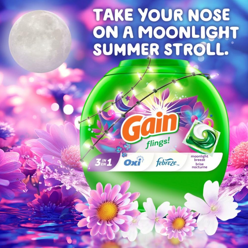Gain Flings Laundry Detergent Pacs, 76 Count, Moonlight Breeze Scent, with Odor Defense 🍁 All In One Marketplace Canada
