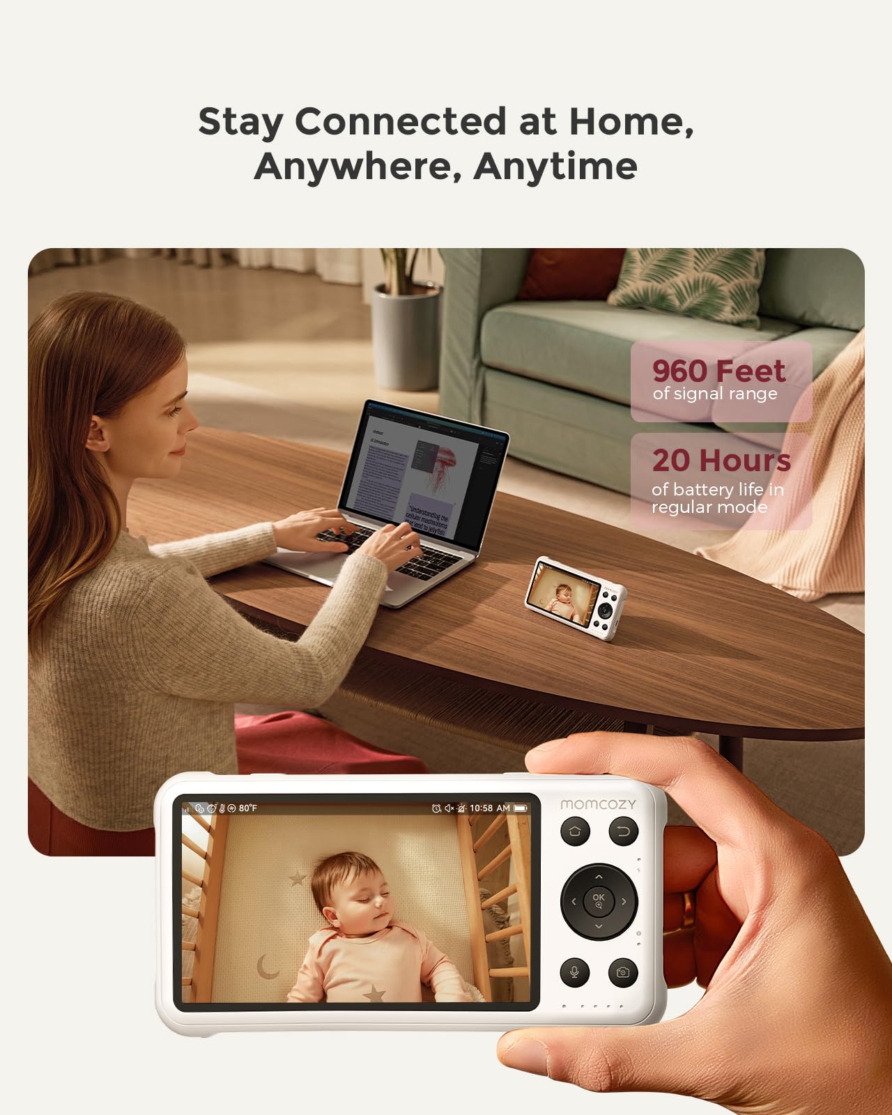 Momcozy Smart WiFi Baby Monitor with Camera and Audio, 5" 1080P Screen with Wall Mount, Motion & Cry Detection, Safe Fence,Clear Night Vision, 5000mAh Battery, 2-Way Talk, Photo & Video Recording,BM04 🍁 All In One Marketplace Canada