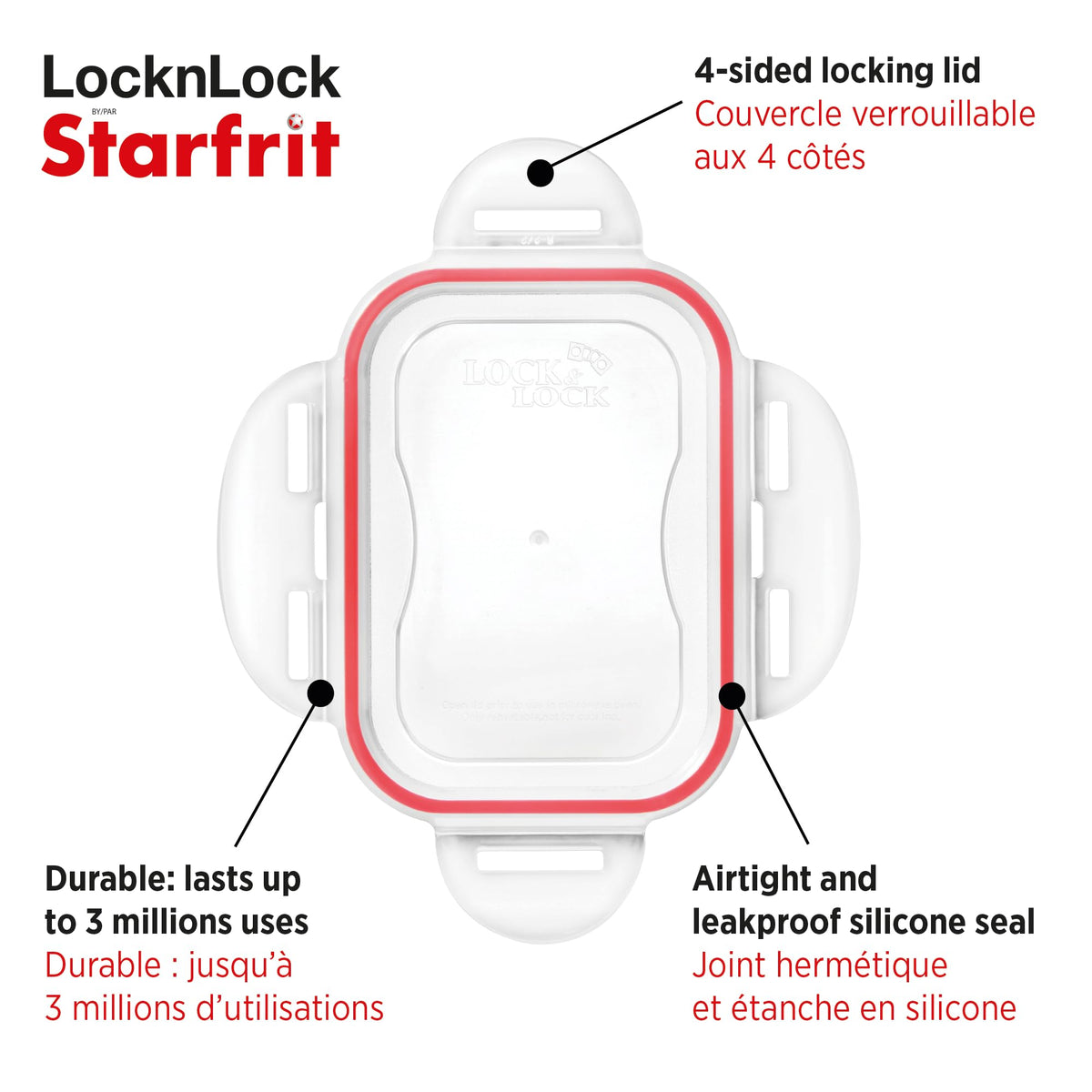 Starfrit LocknLock Plastic Pantry Container with Wheels - 406oz/12L - Airtight - 4-Sided Locking Flip-Top Lid 🍁 All In One Marketplace Canada
