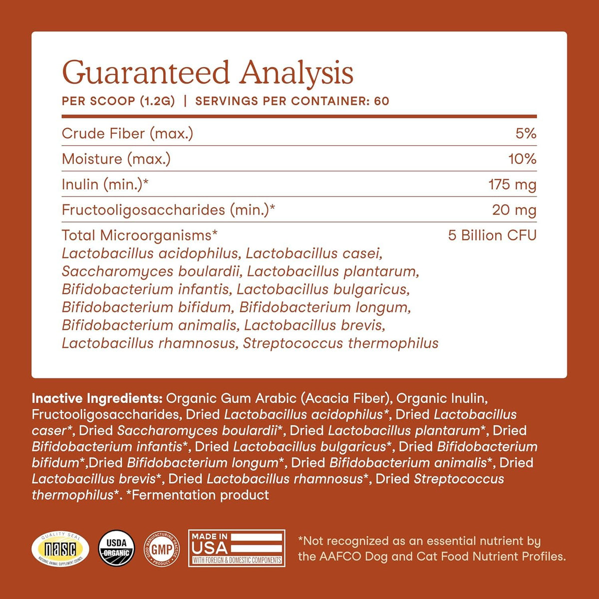 Fera Pets Probiotics for Dogs & Cats with Prebiotics - USDA Organic - Gut Health Powder Supplement with 12 Strains and 5 Billion CFUs - Supports Immunity, Energy and Skin & Coat - 60 Scoops 🍁 All In One Marketplace Canada