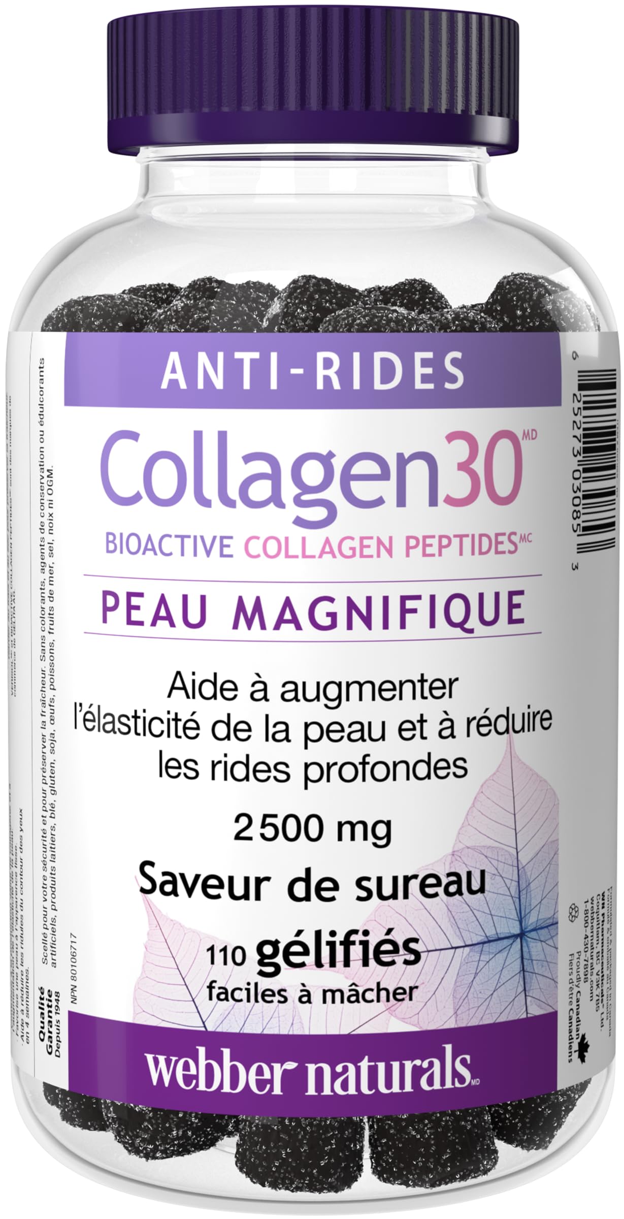 Webber Naturals Collagen30 Anti-Wrinkle Gummy, 2,500mg of Bioactive Collagen Peptides Per Serving, 110 Gummies, Helps Reduce Deep Wrinkles, Fine Lines & Stimulates Skin Cells 🍁 All In One Marketplace Canada